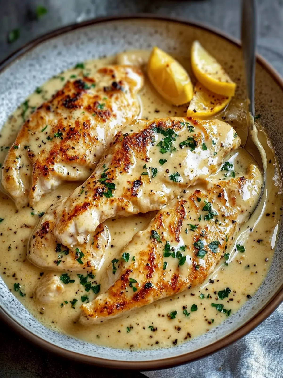 Chicken breast in creamy garlic sauce a quick dish in 20 minutes