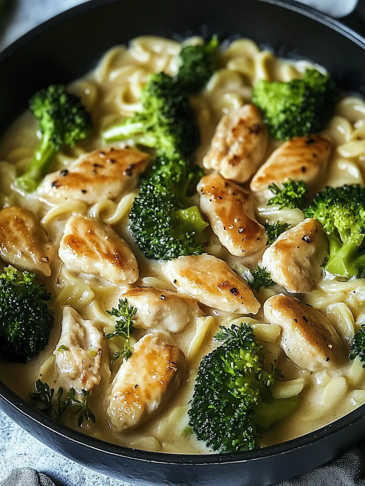 Hühnchen und Brokkoli in einer cremigen Pfanne