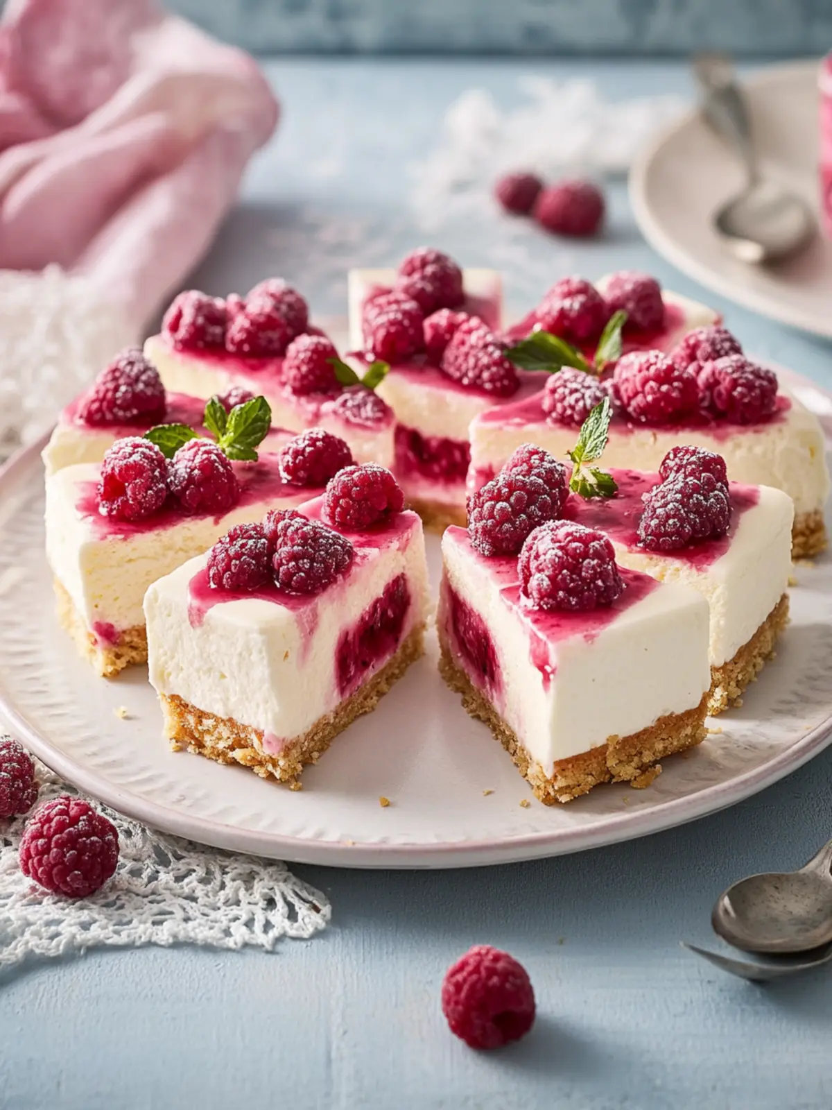 Raspberry cheesecake bars without baking – Quick dessert ideas for Valentine's Day