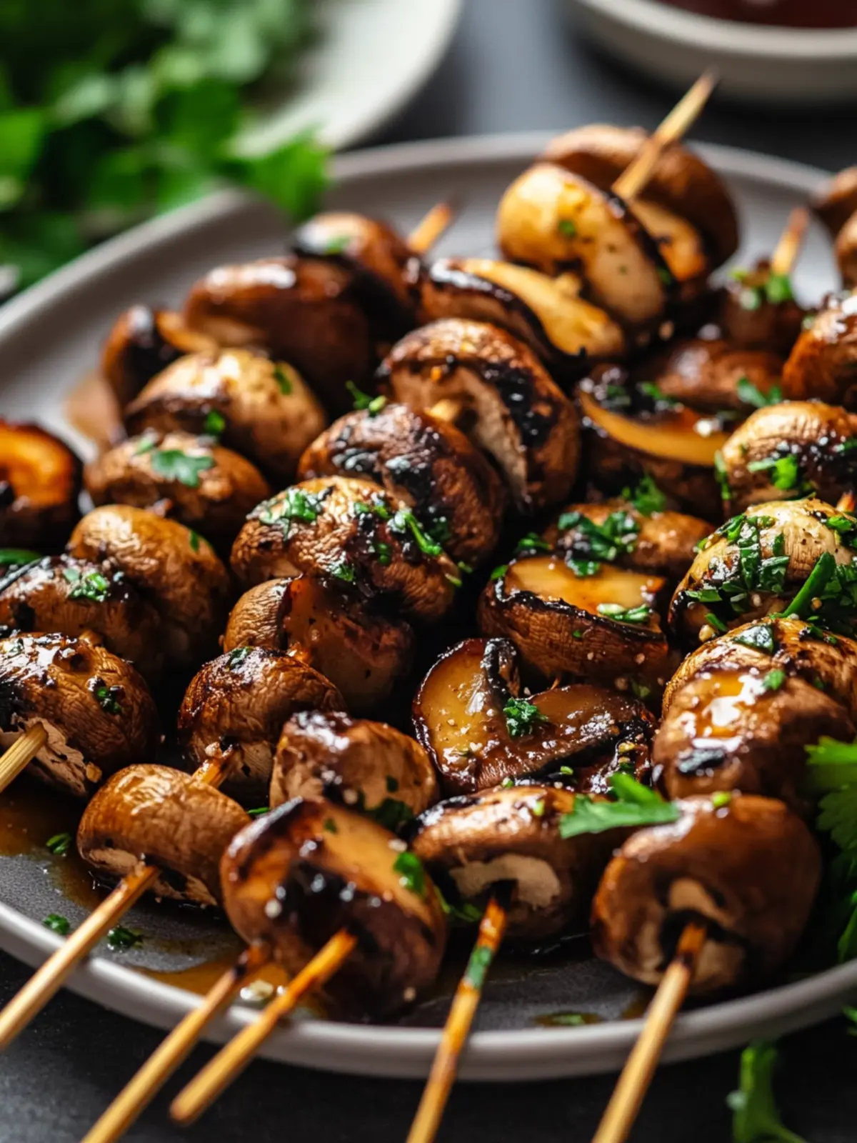 Grilled mushroom skewers with tamarind glaze
