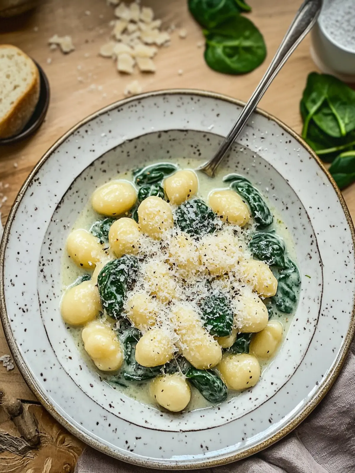 Gnocchi with spinach cream sauce
