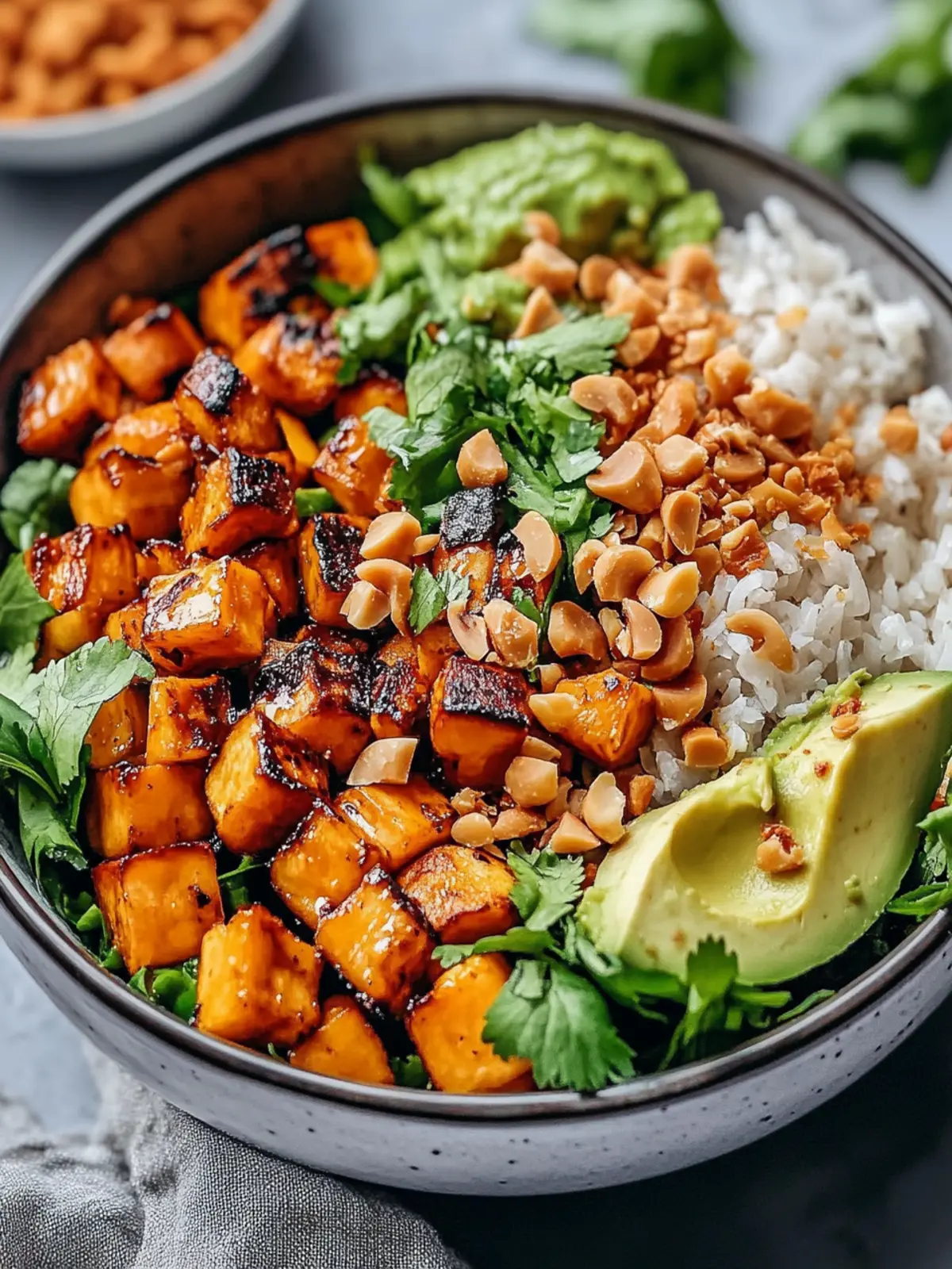 Köstliche Thai Erdnuss Süßkartoffel Buddha Schüssel Rezept