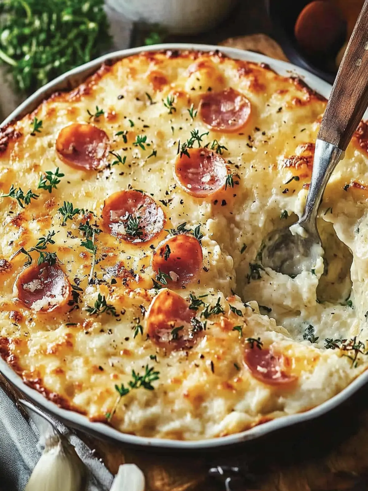 Baked rice with ham and cheese