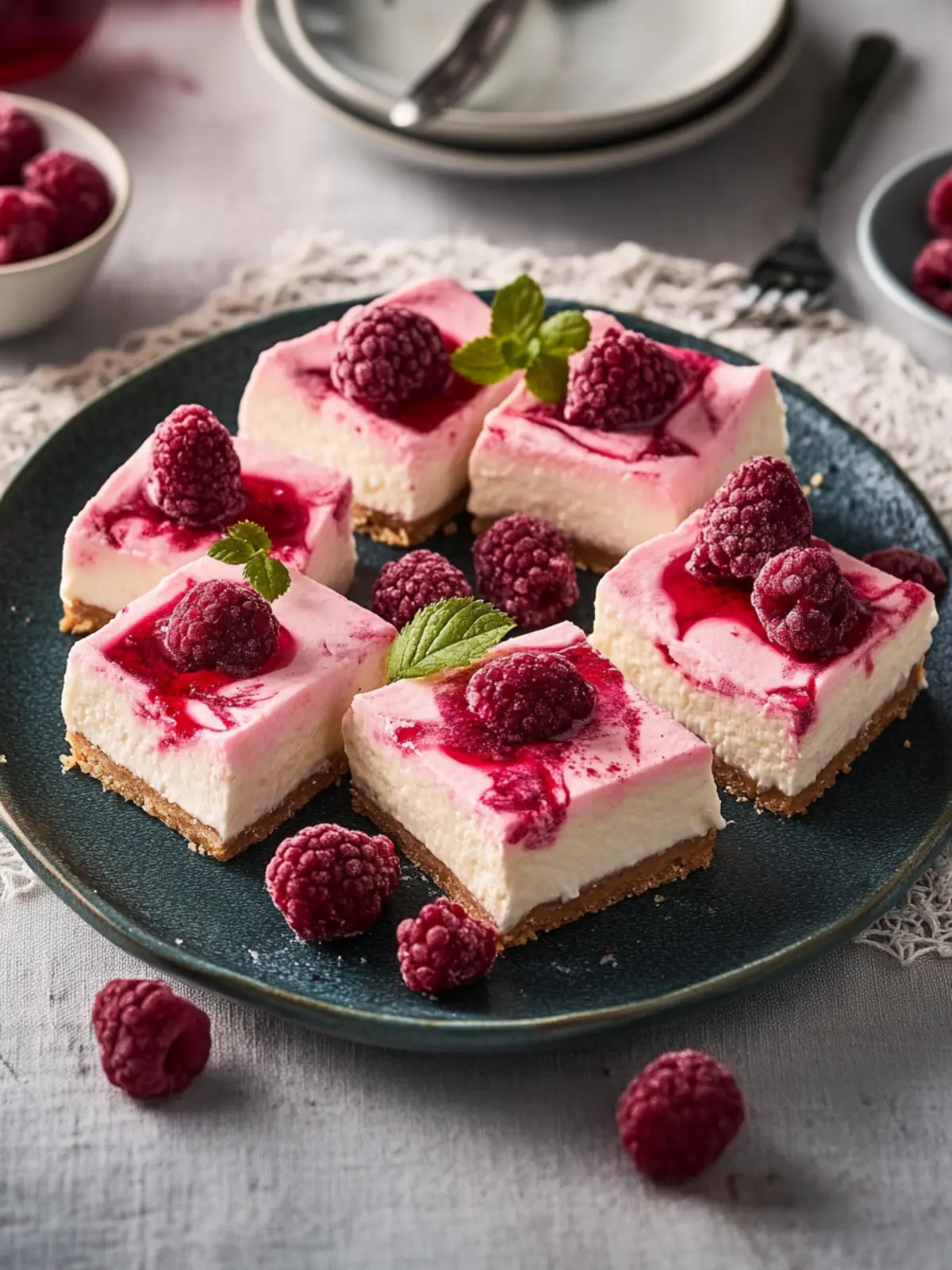 Raspberry cheesecake bars without baking – Quick dessert ideas for Valentine's Day