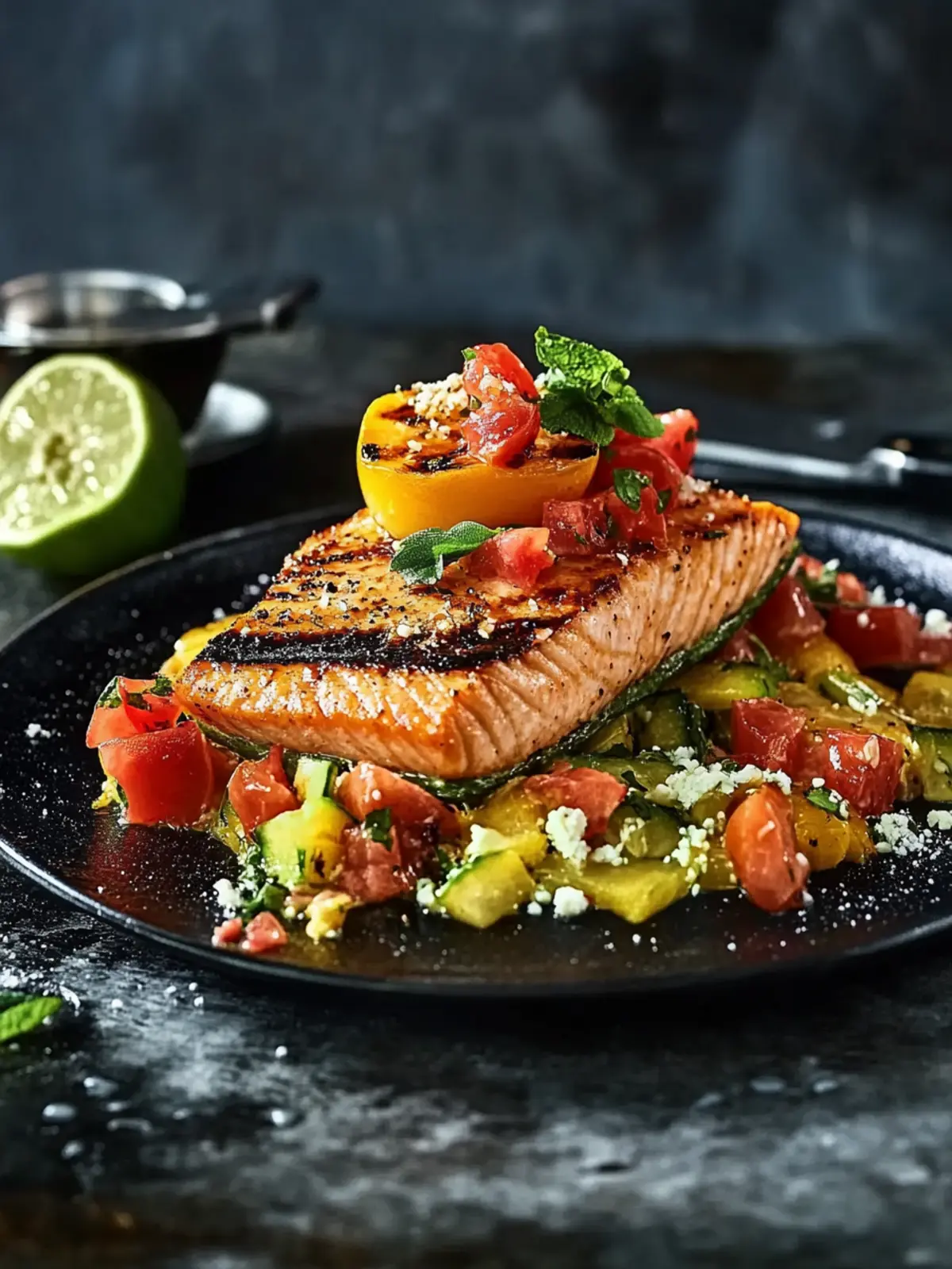 Zitronenlachs mit Grillmelone