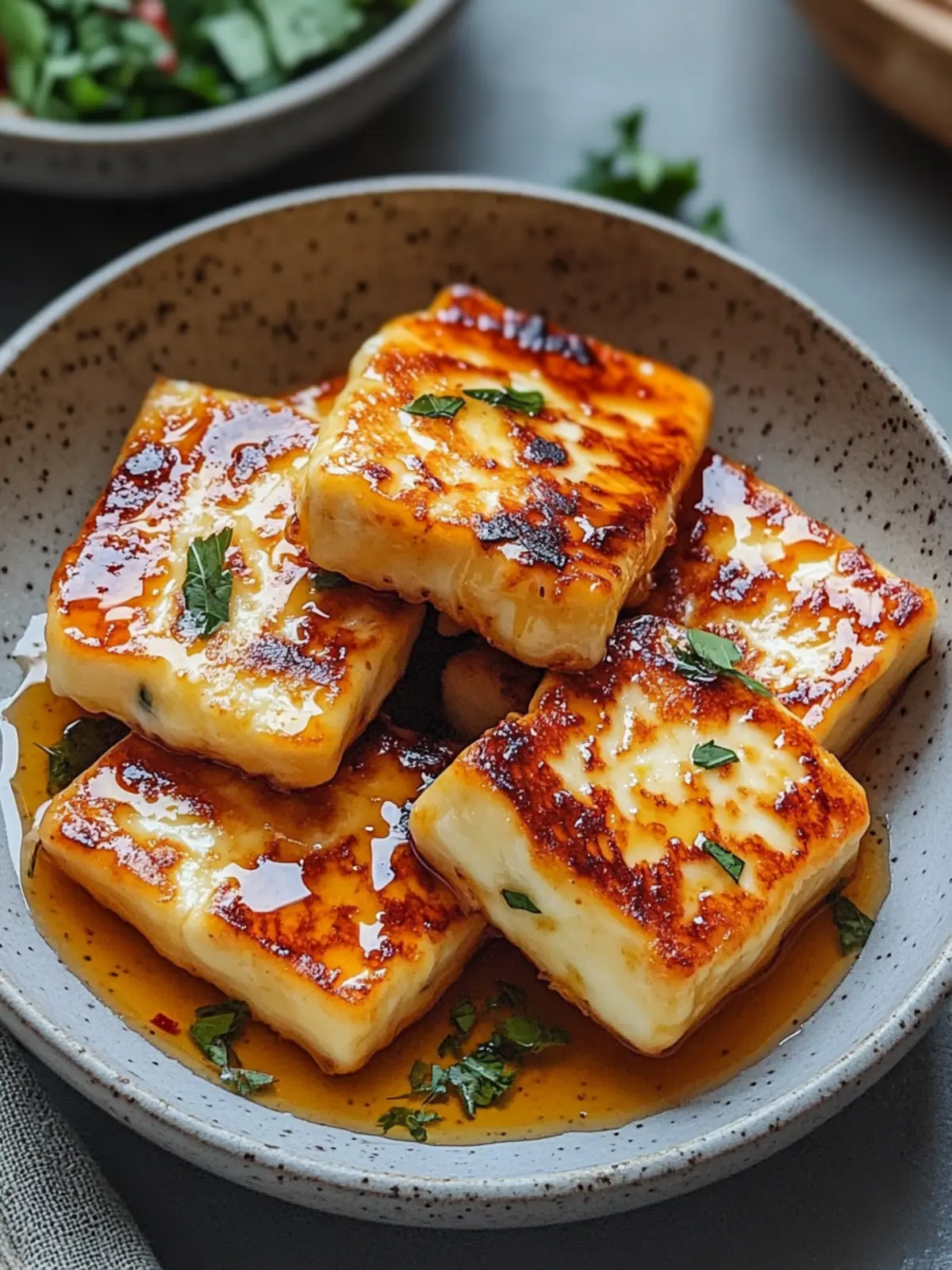 Crispy Luftgebackener Halloumi mit Honigniederschlag