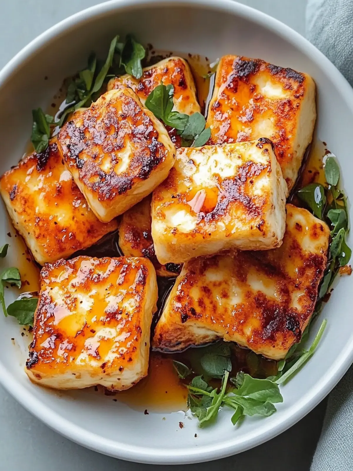 Crispy Luftgebackener Halloumi mit Honigniederschlag