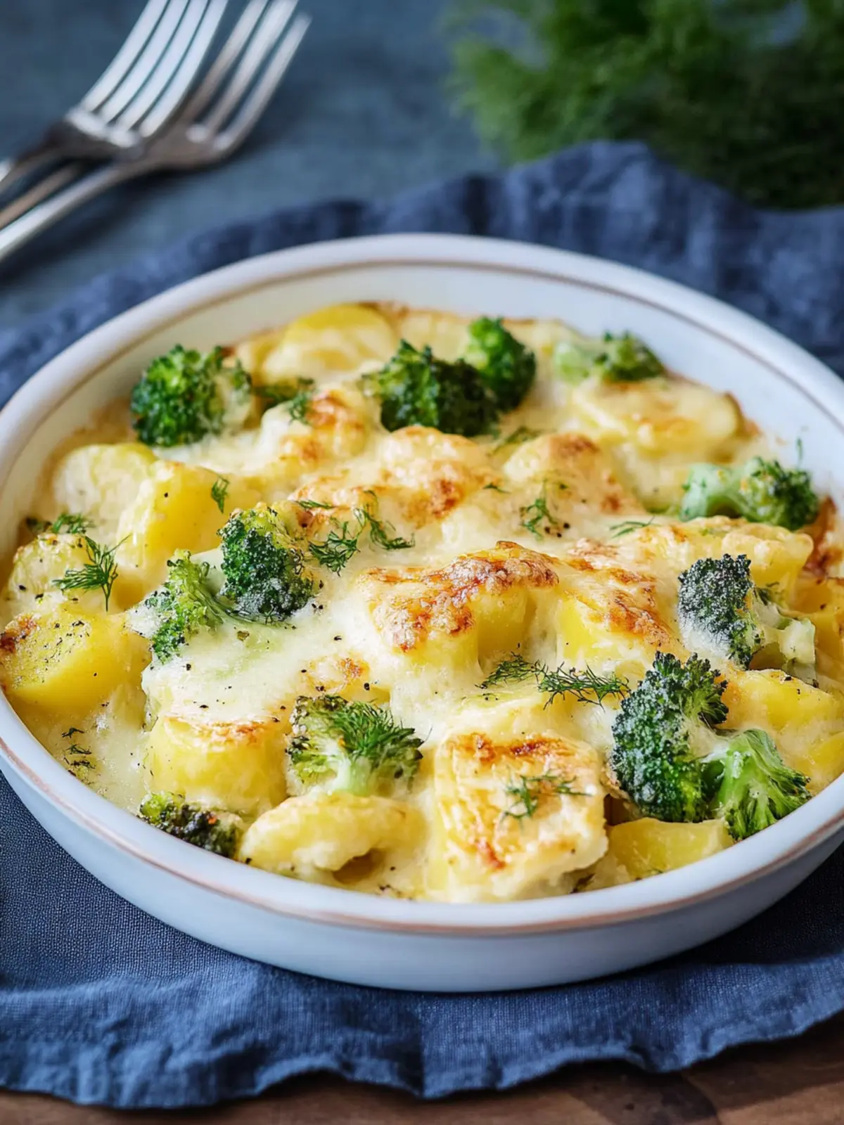 Potato broccoli casserole with béchamel sauce - delicious vegetable gratin