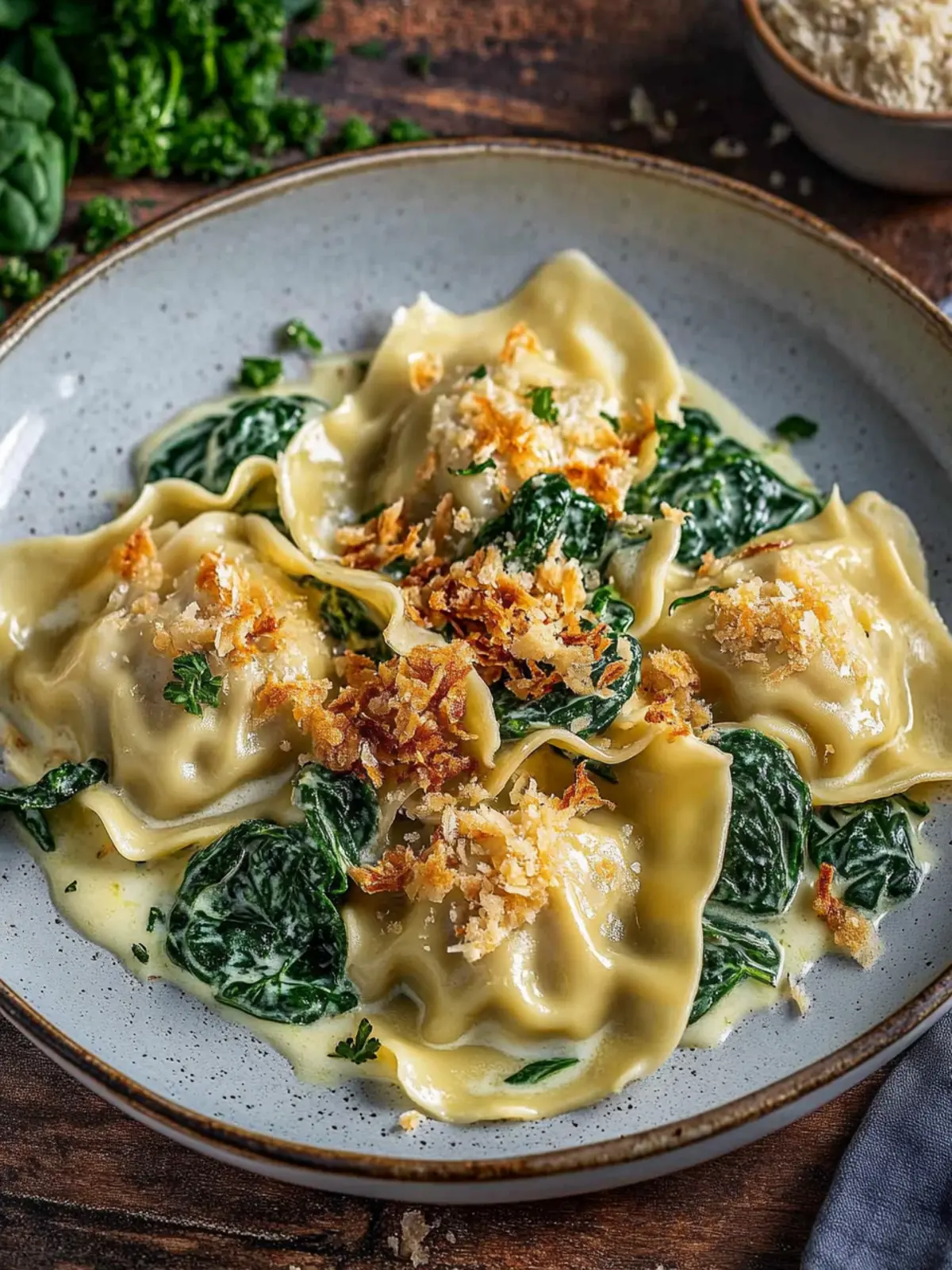 Creamy spinach dumplings with crispy onions: Your recipe for perfection
