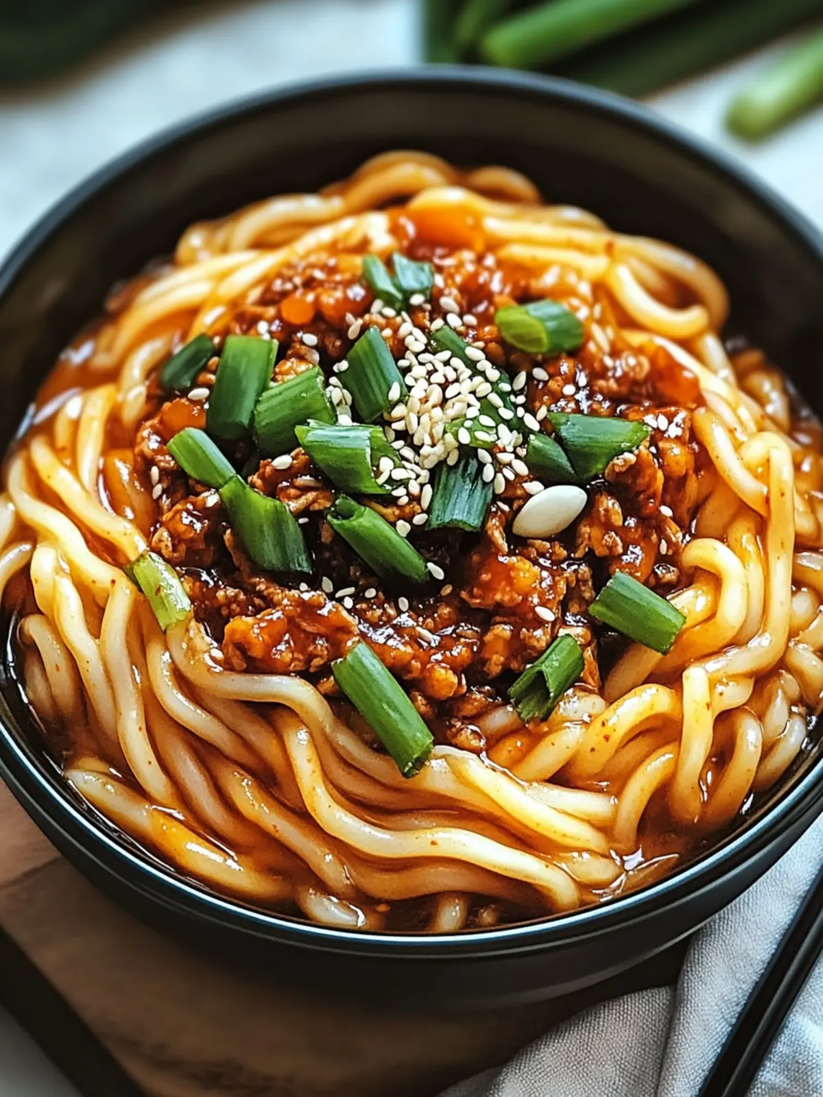 Würzige koreanische Gochujang-Rindfleisch-Nudeln