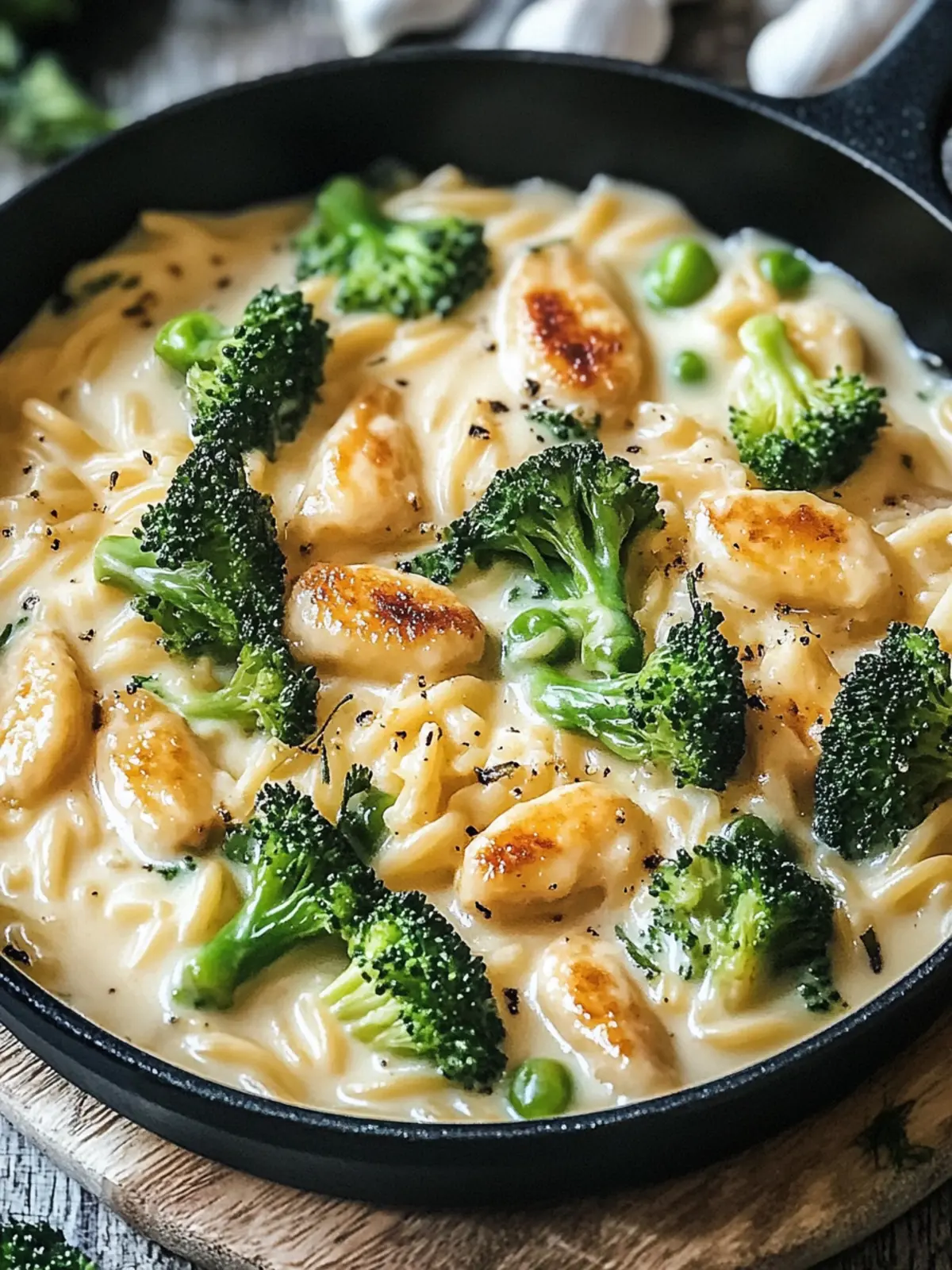 Hühnchen und Brokkoli in einer cremigen Pfanne