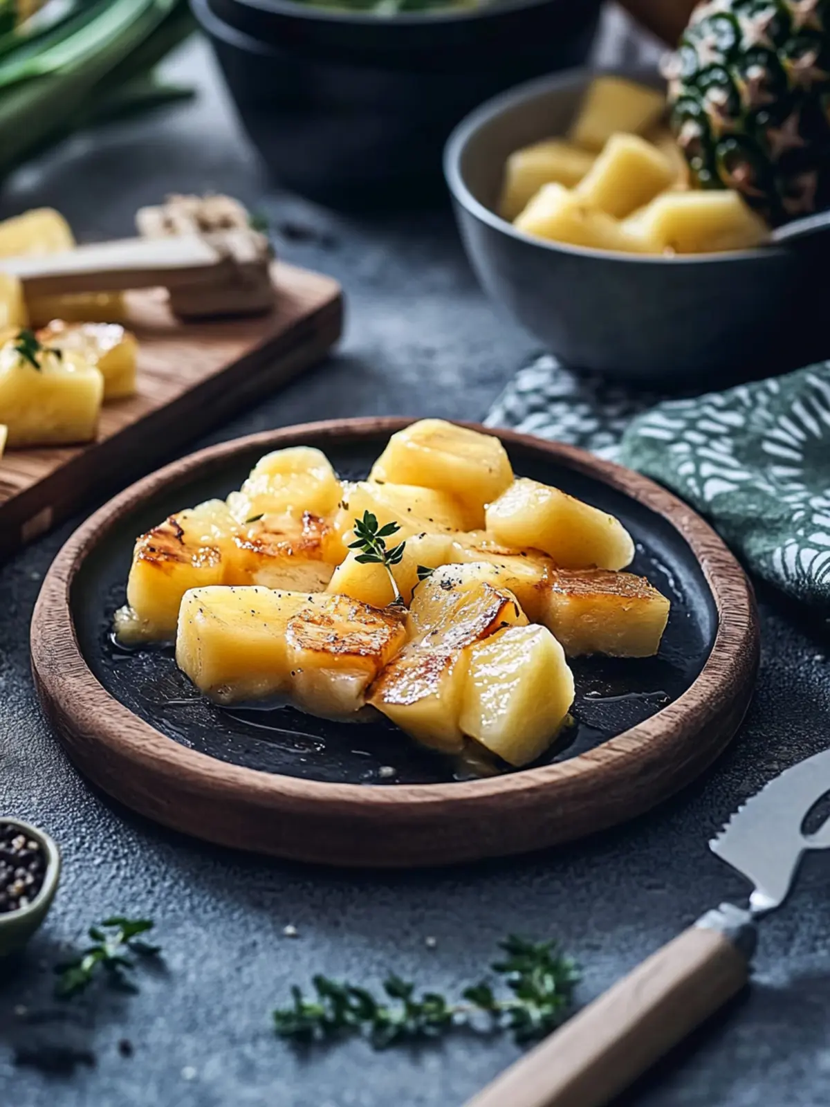 Raclette pans with shrimp and pineapple