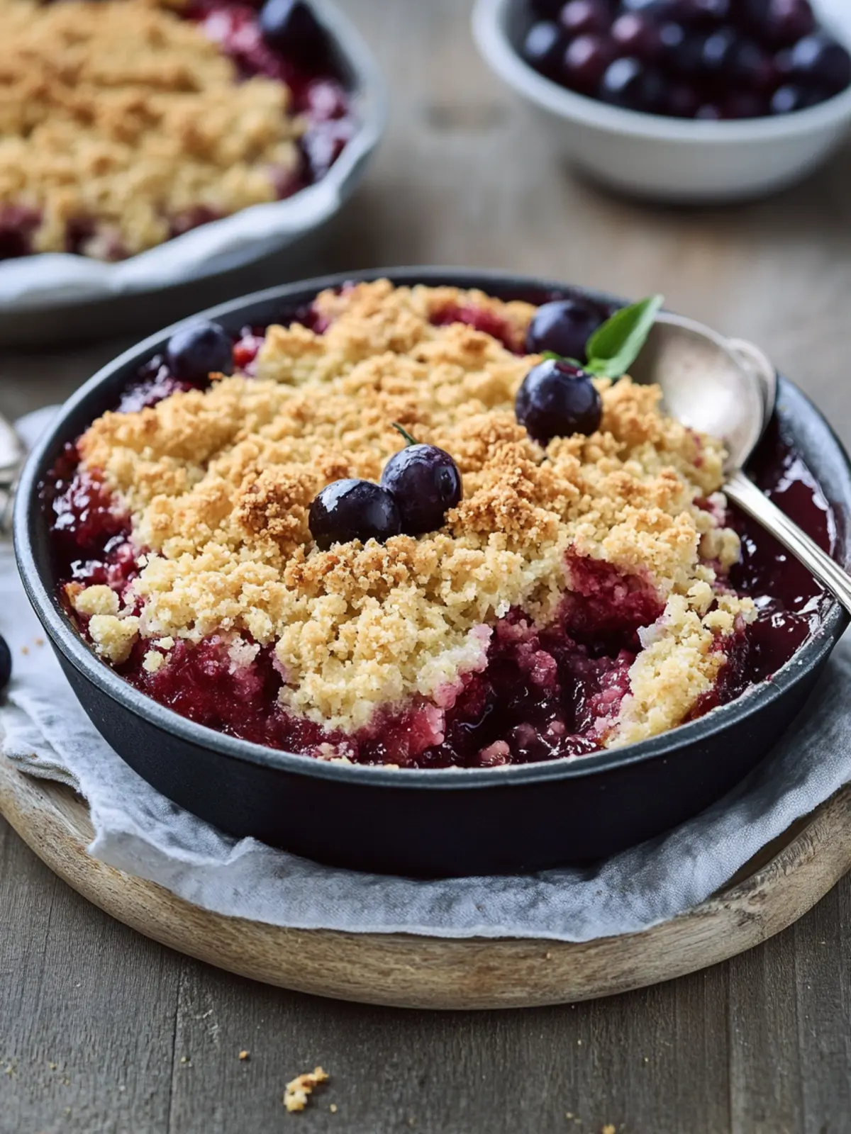 In nur 3 Arbeitsschritten: Dieses Rezept für Pflaumen-Crumble ist einfach, lecker und schnell zubereitet