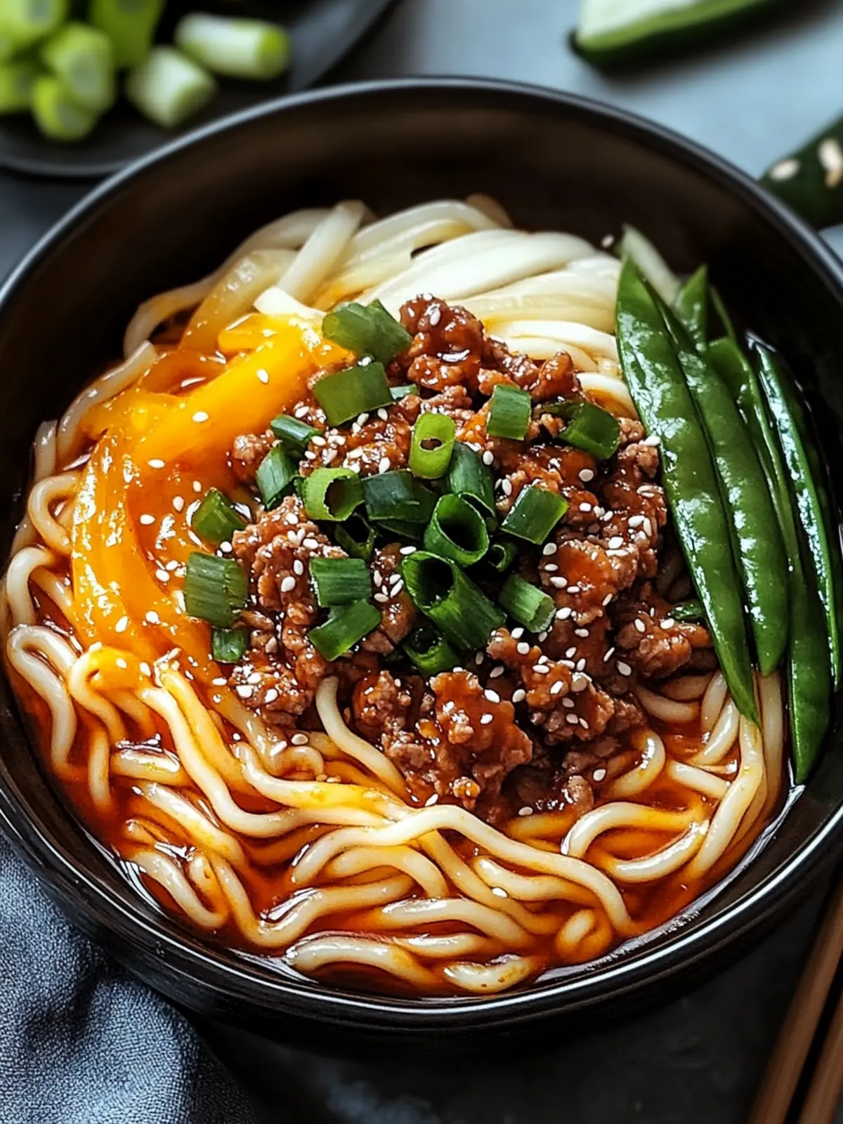 Würzige koreanische Gochujang-Rindfleisch-Nudeln