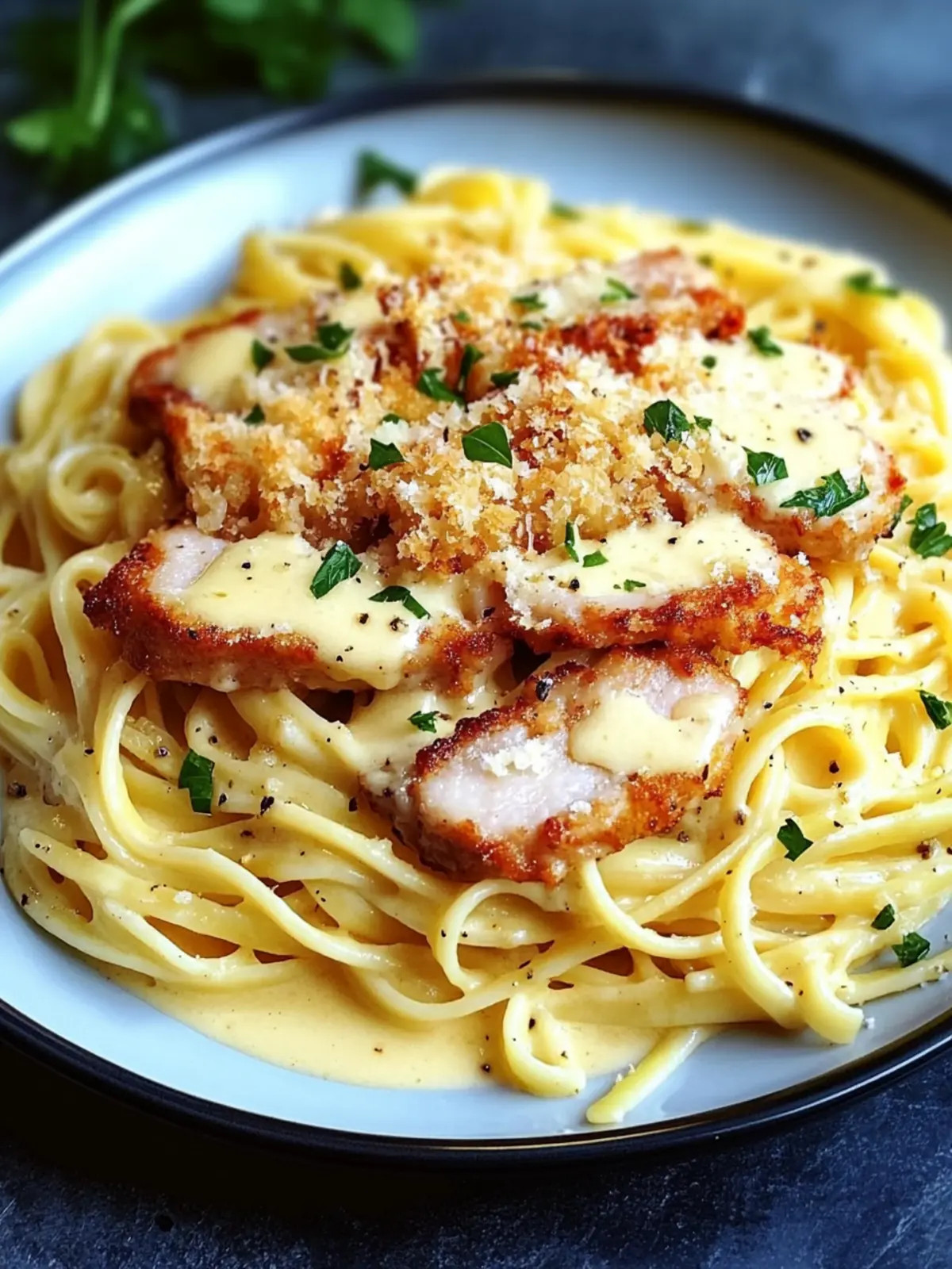 Crispy chicken with creamy pasta made in 20 minutes