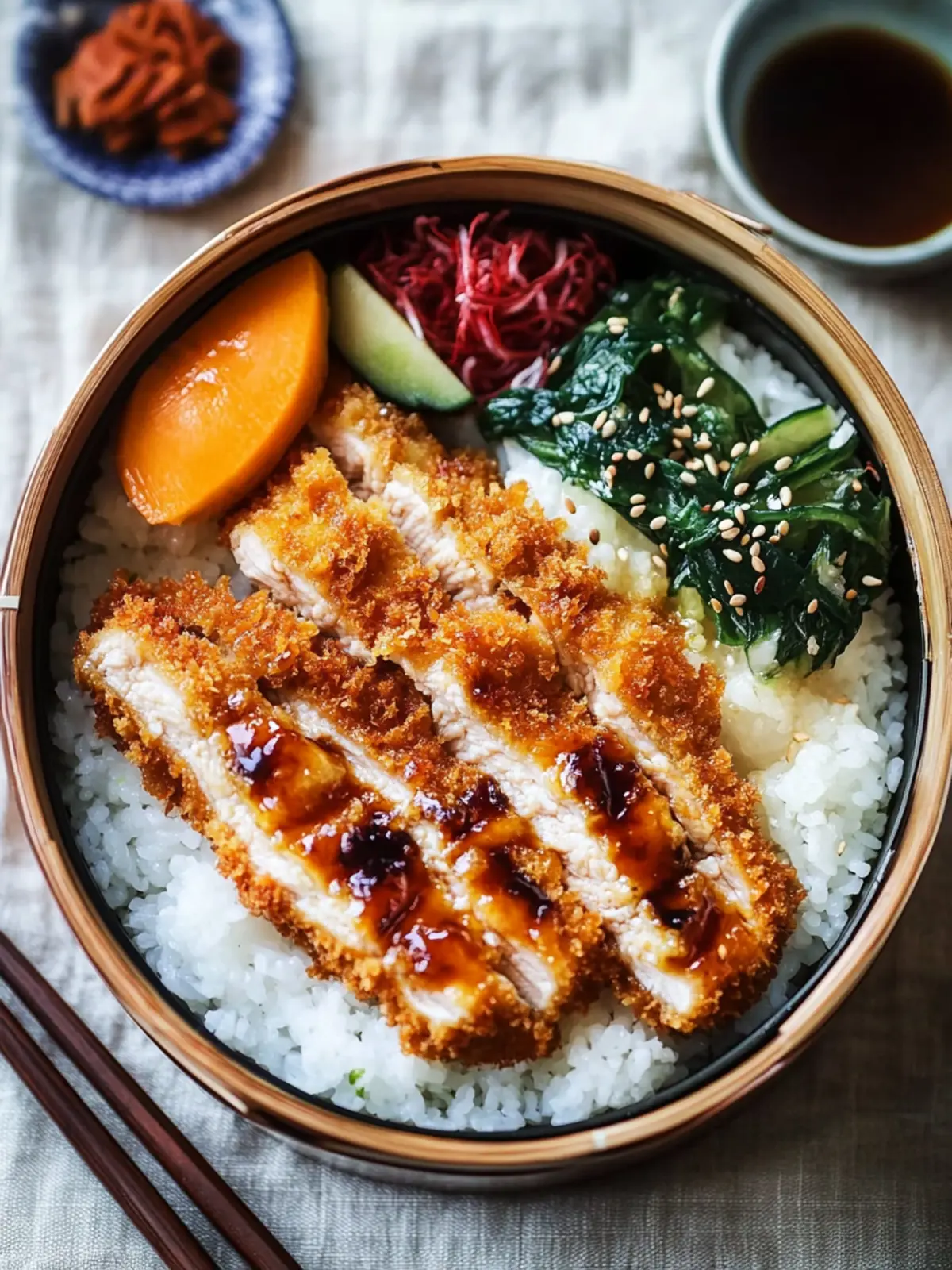 Hähnchen Katsu Bento-Box (Einfache japanische Mittagessensidee)