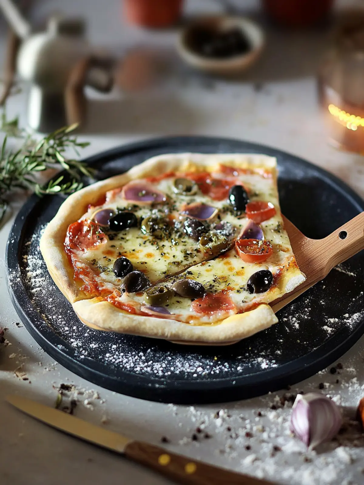Pizza Raclette mit Oliven