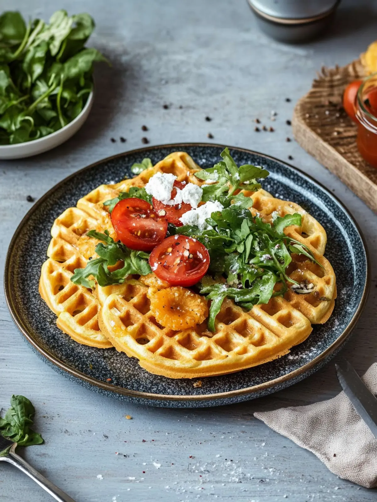 Herzhafte Waffeln mit Karotten und Rucola