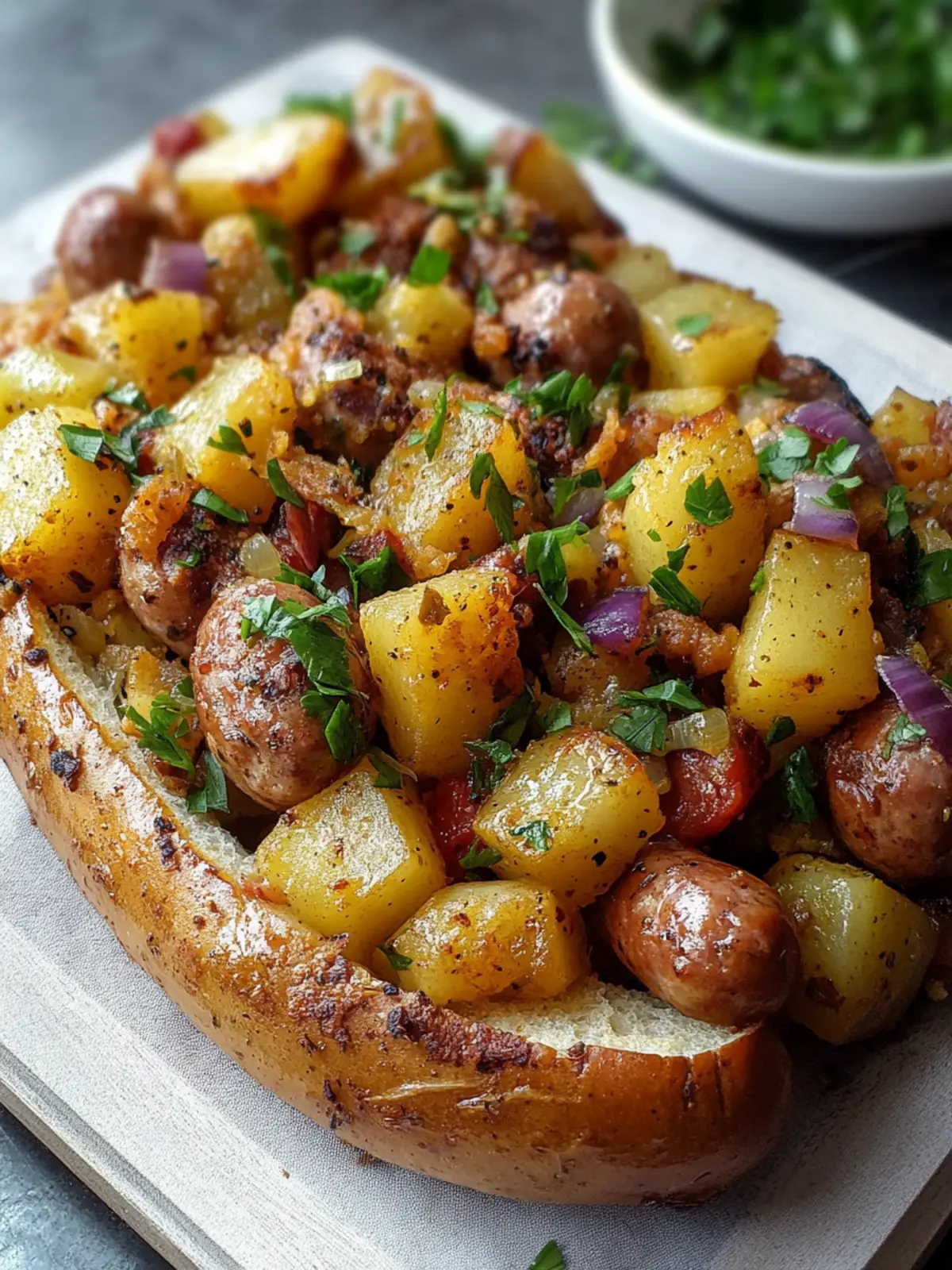 Kartoffel-Rinderwurst Blechfrühstück