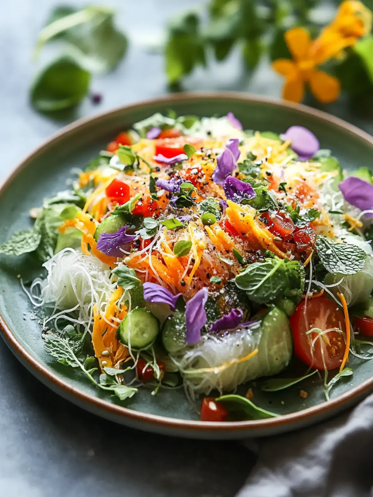 Frühlingsrollen-Salat mit scharfem Wacholder-Dressing