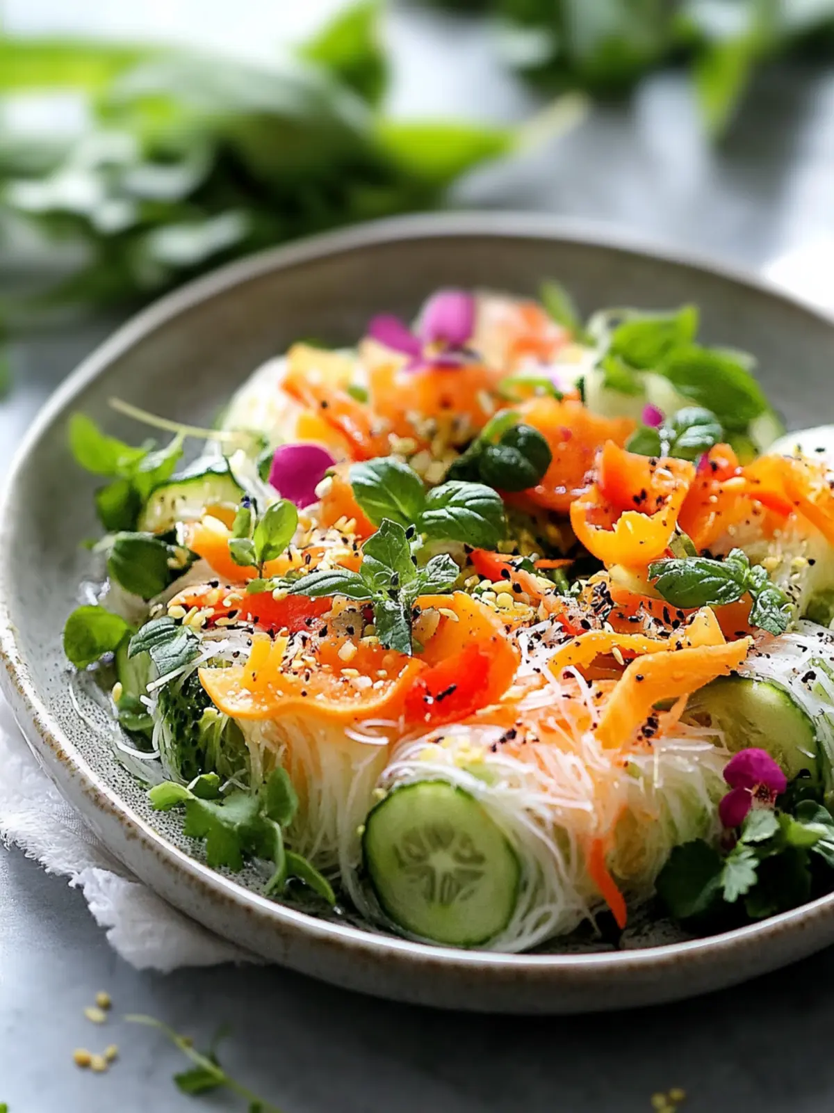 Frühlingsrollen-Salat mit scharfem Wacholder-Dressing