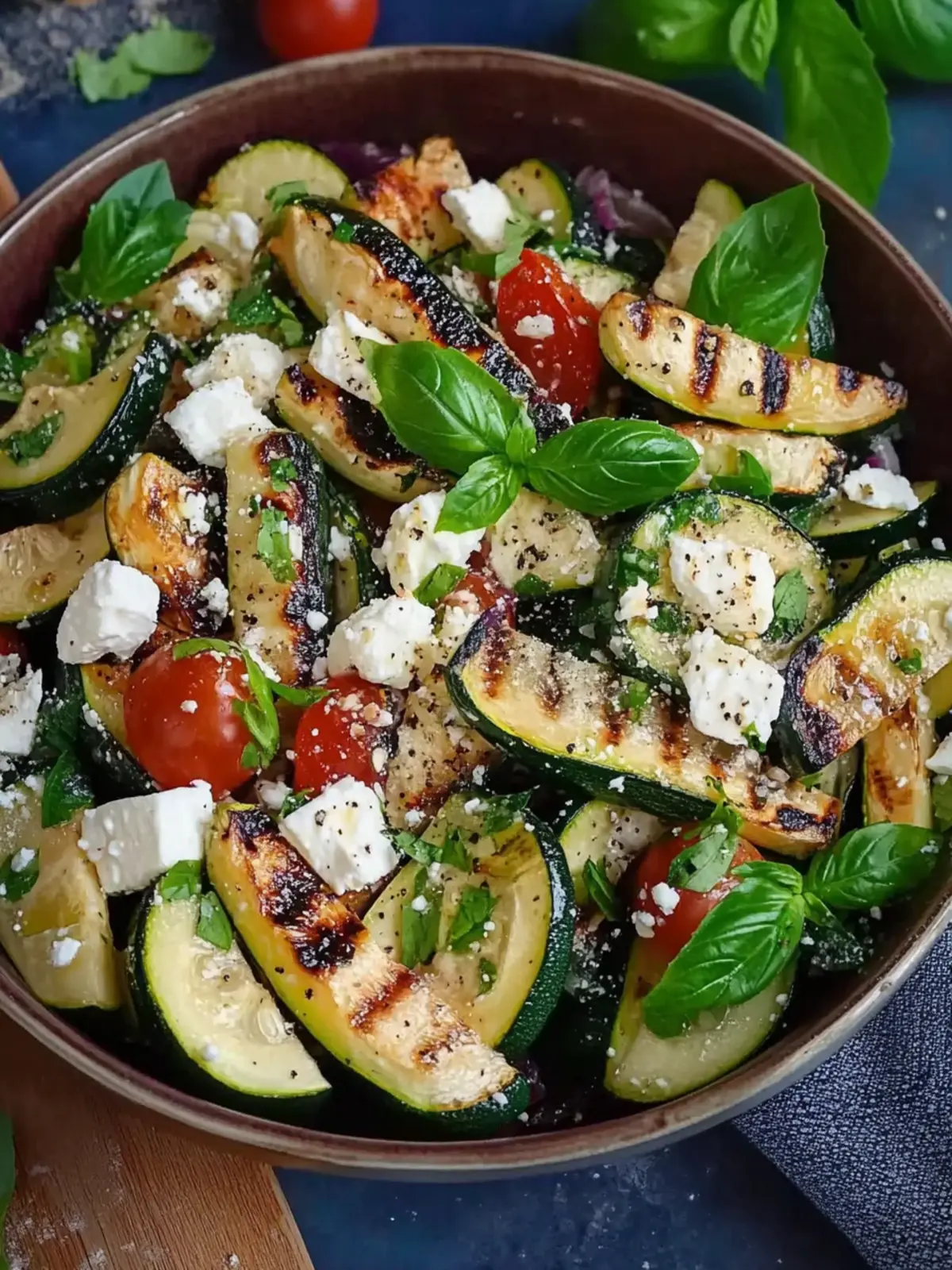 Zucchini Salat mit Feta und gegrillter Zucchini