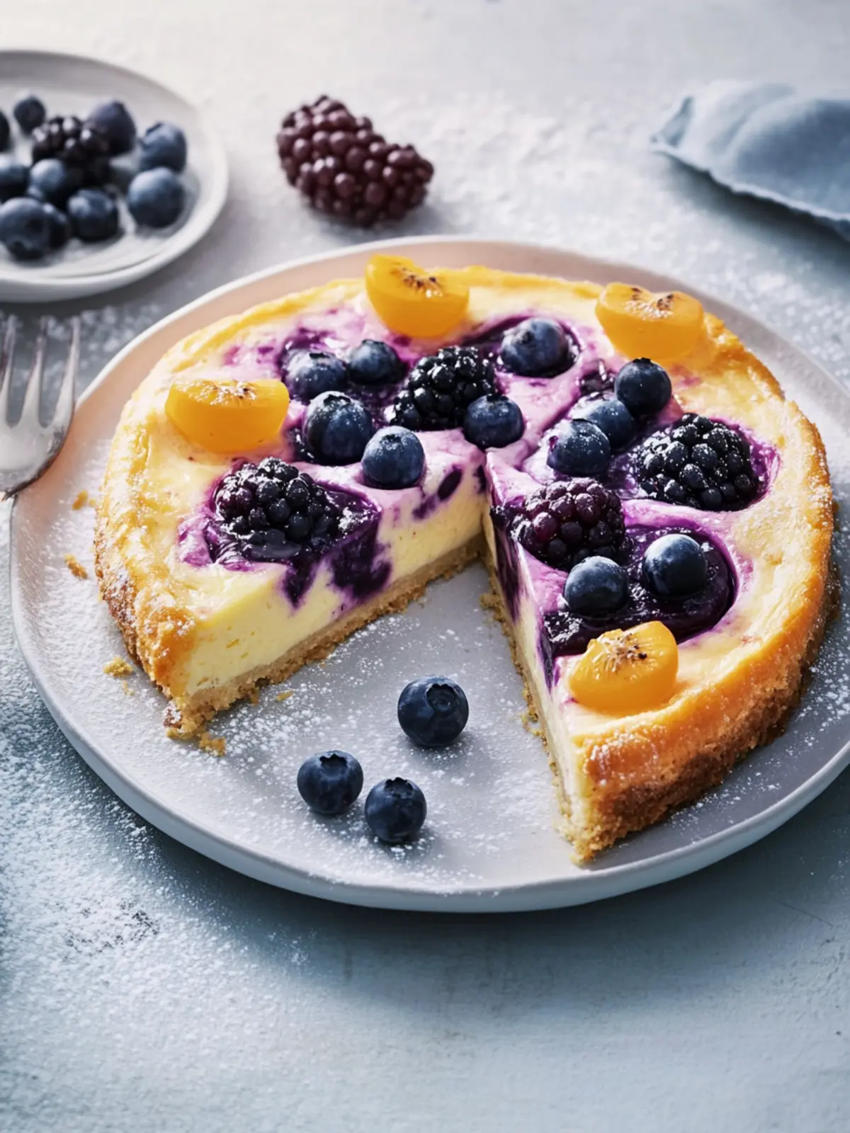 Pfirsich-Heidelbeer-Blechkuchen