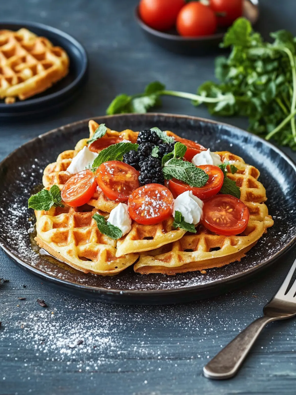 Herzhafte Waffeln mit Karotten und Rucola