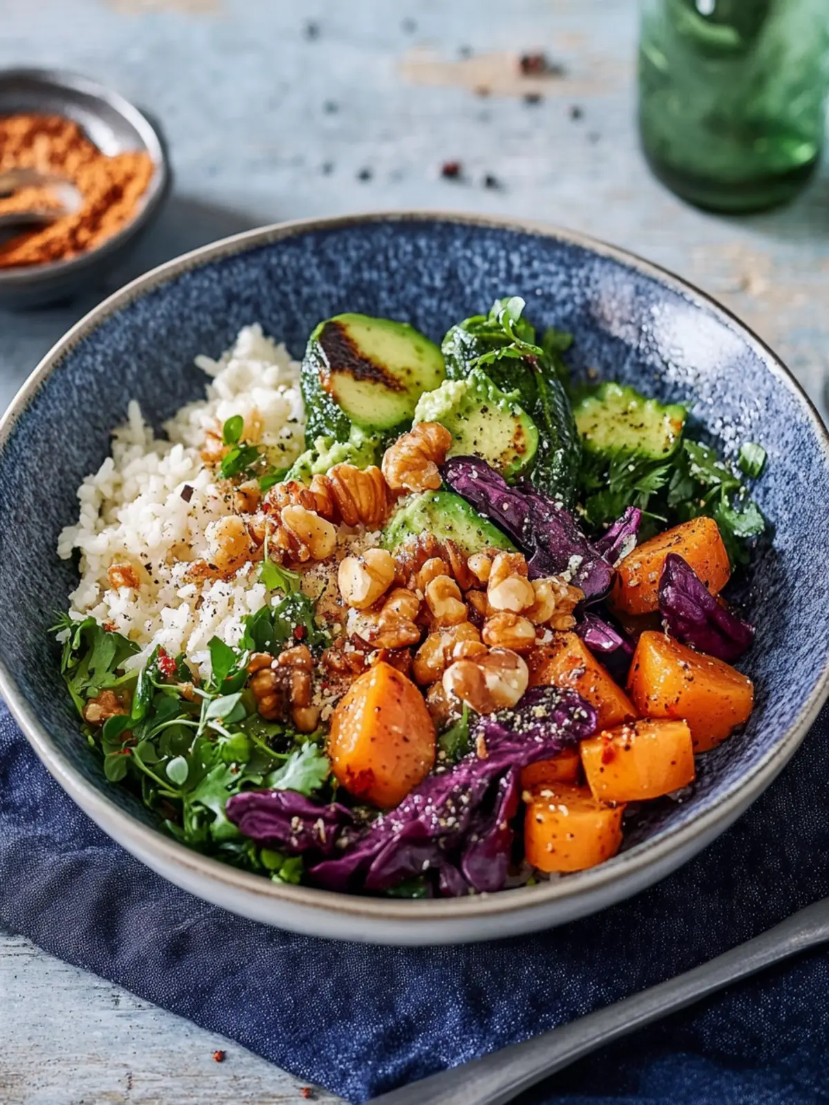 Winter-Schüssel mit Rosenkohl und Kürbis