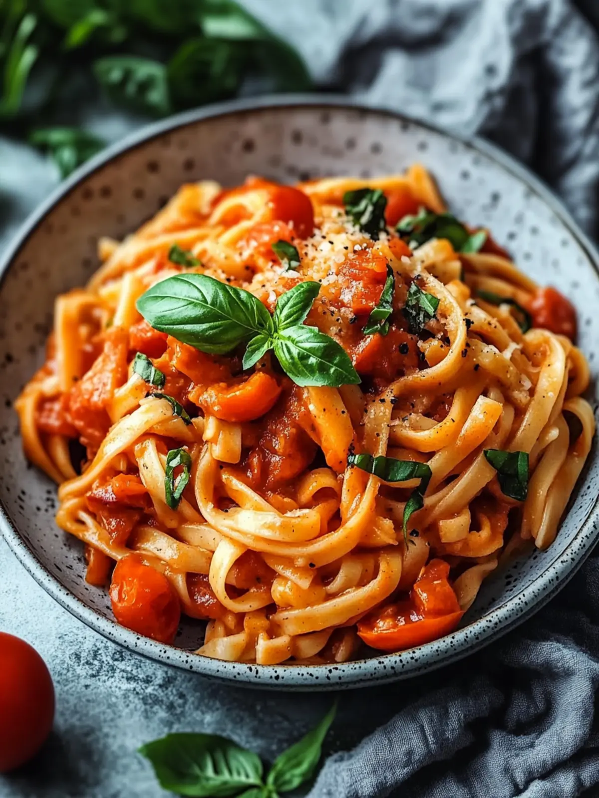 Veganer Eintopf-Nudeln mit cremiger Tomatensauce