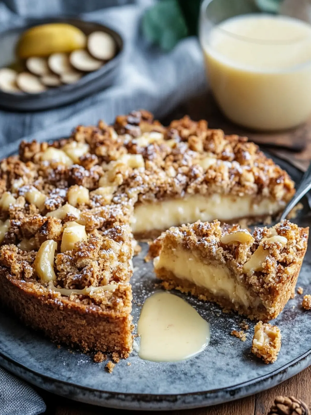 Pear-Walnut-Crumble Cake with Vanilla Sauce