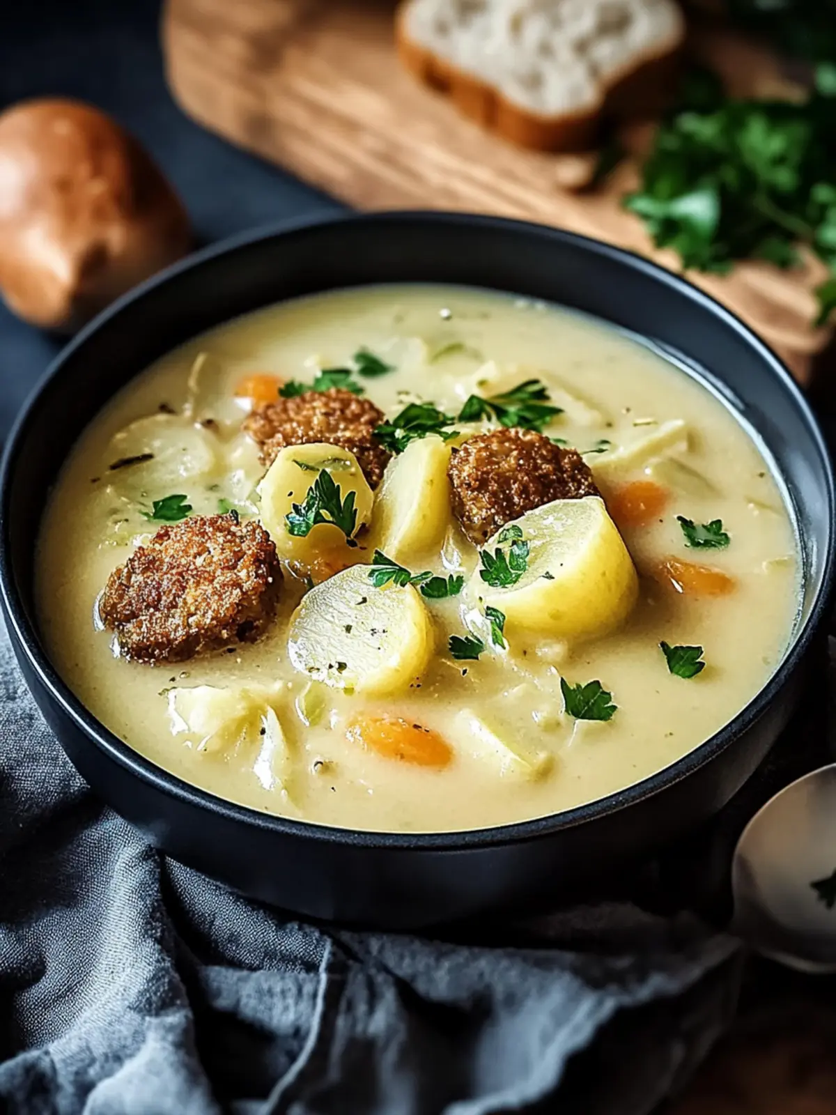 Kohlrabi Suppentopf mit Hackbällchen