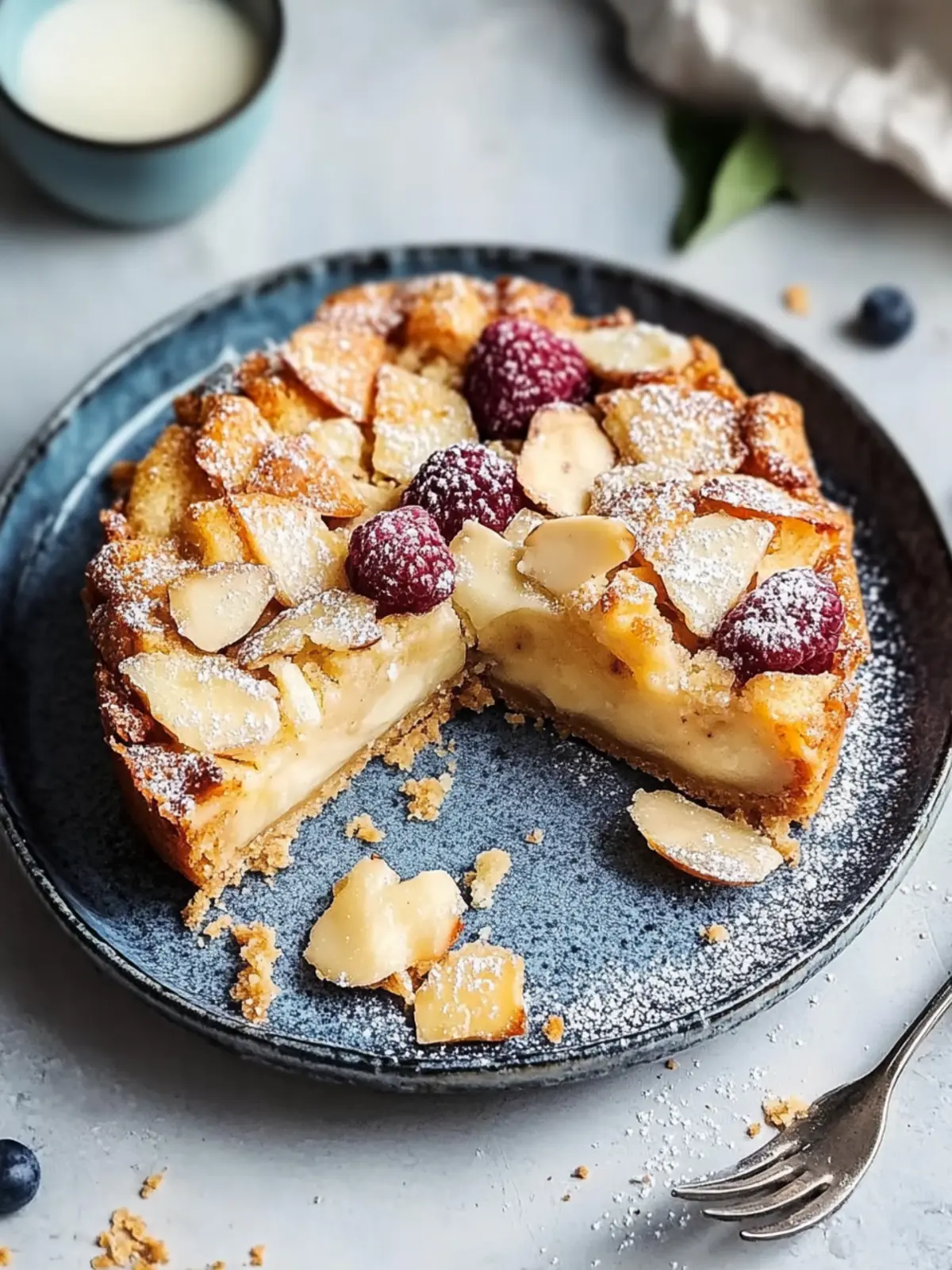 Delicious plum cake with almond crust