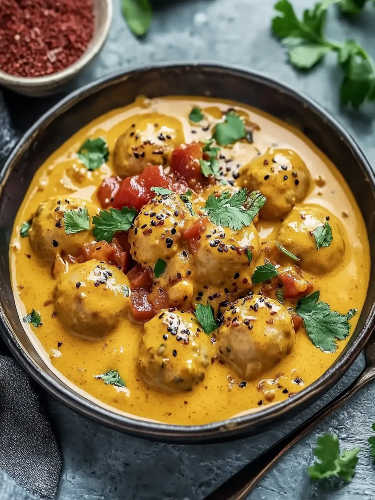 Vegane Linsenkloß in würziger Currysauce genießen