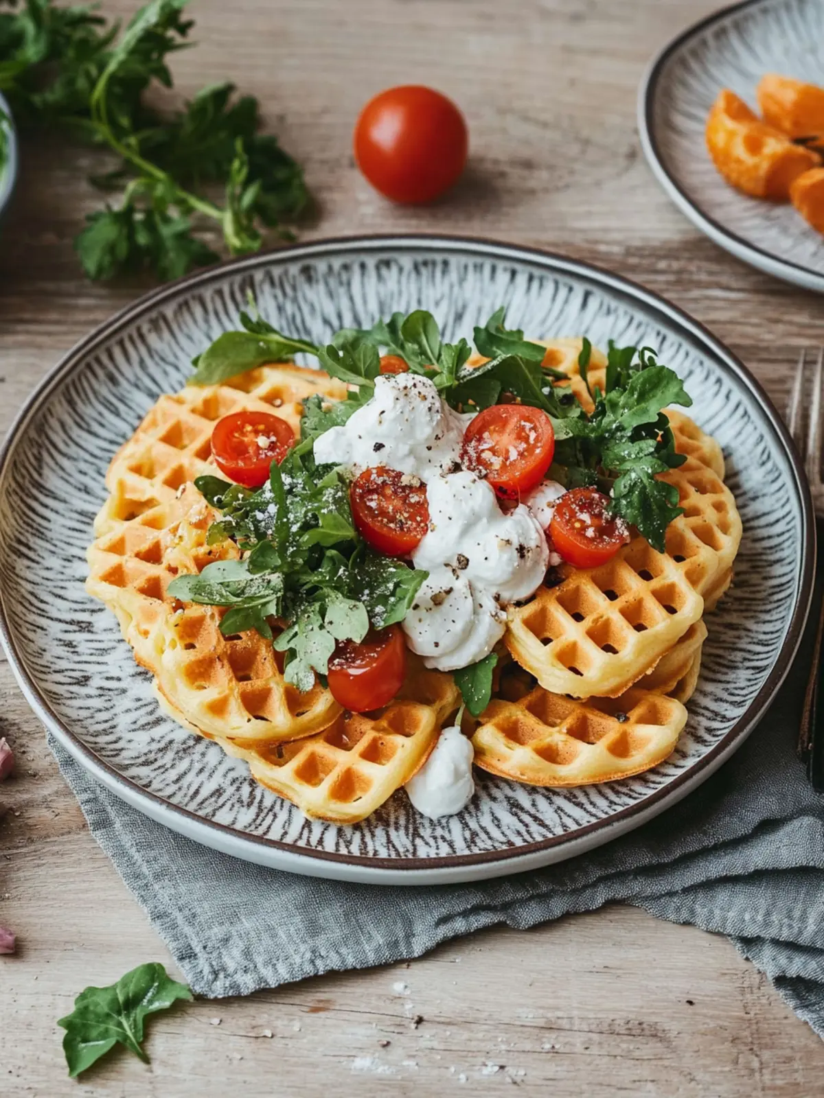 Herzhafte Waffeln mit Karotten und Rucola