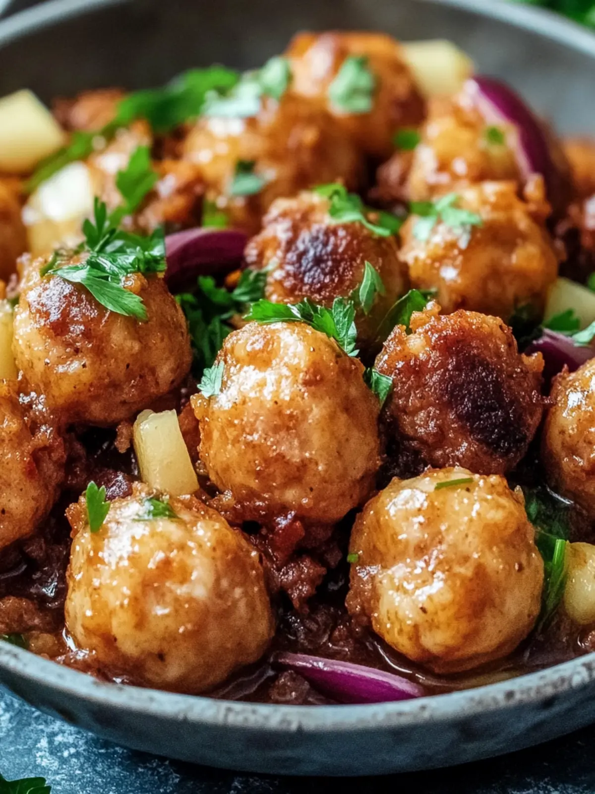 Herzhafte Mini-Knödel Pfanne mit veganem Hackfleisch, Pilzen und Zwiebeln