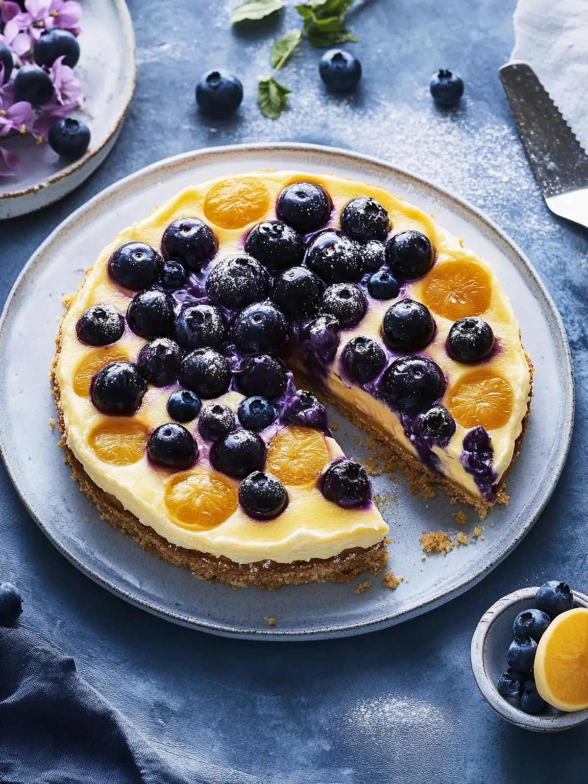 Pfirsich-Heidelbeer-Blechkuchen