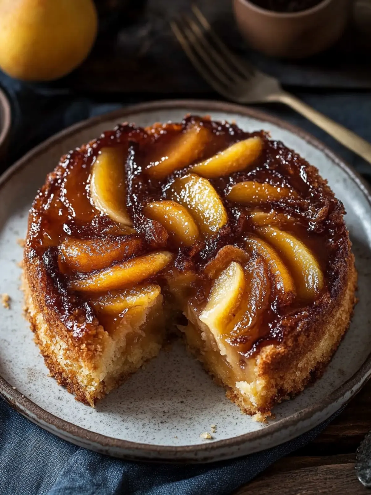 Apfel-Karamell-Kuchen auf dem Kopf