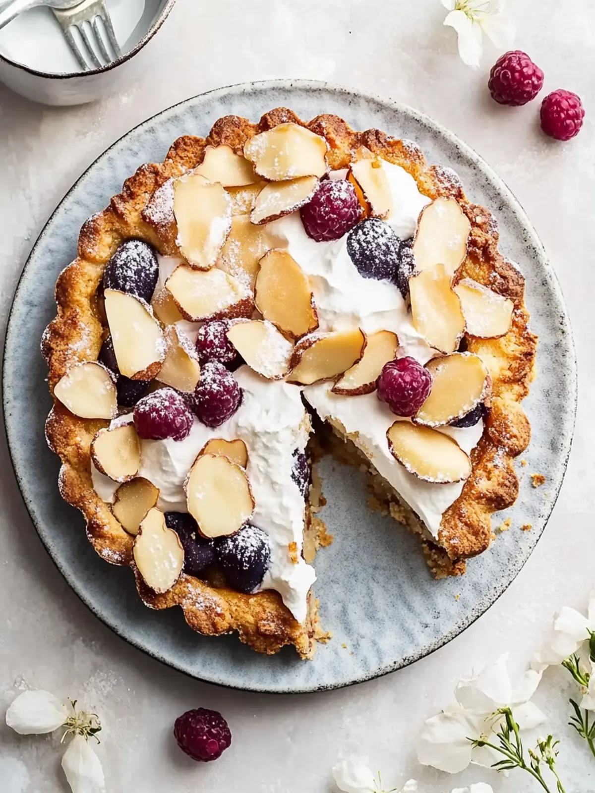 Delicious plum cake with almond crust