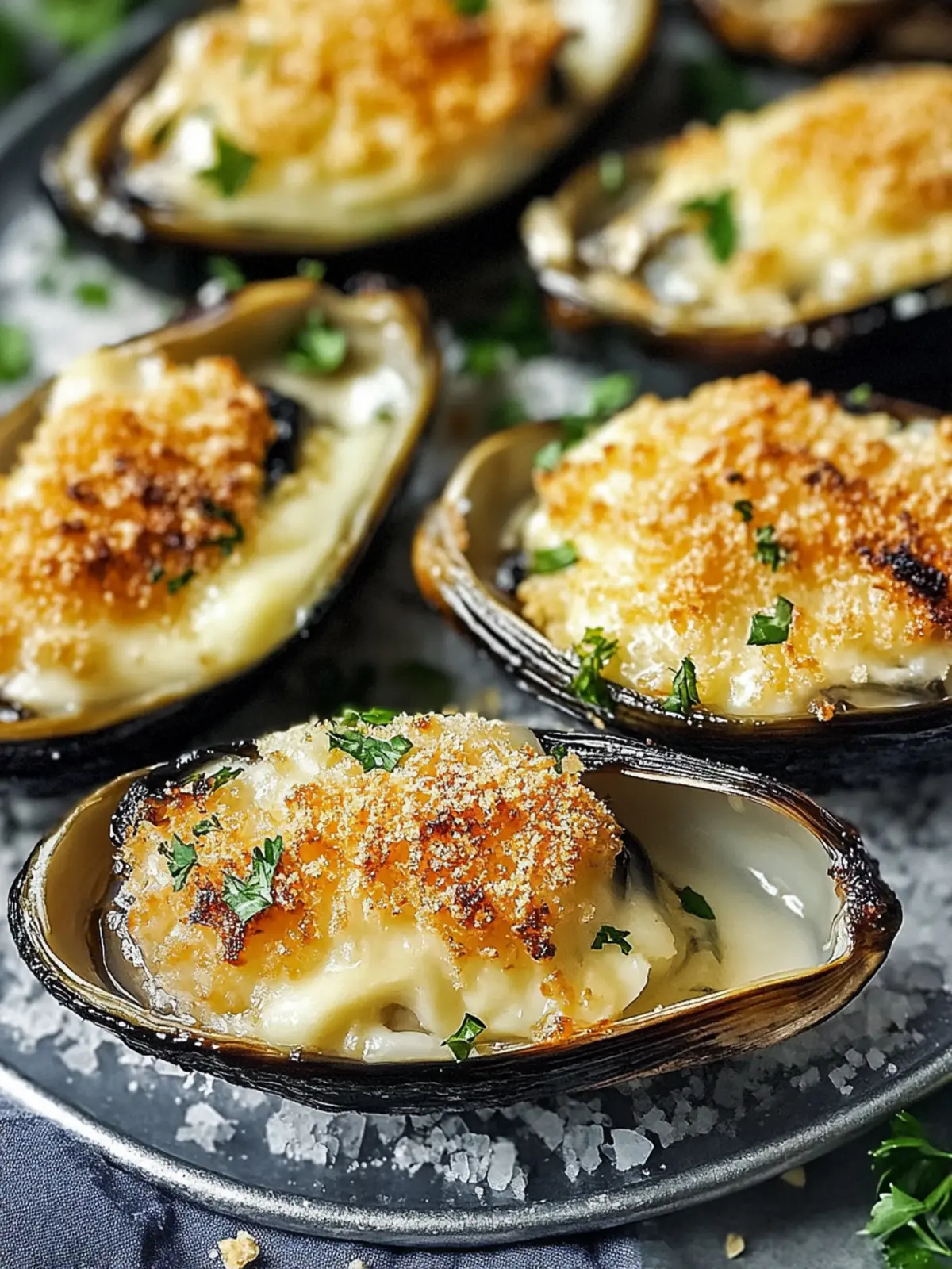 Gefüllte gebackene Muscheln mit Käse-Genuss