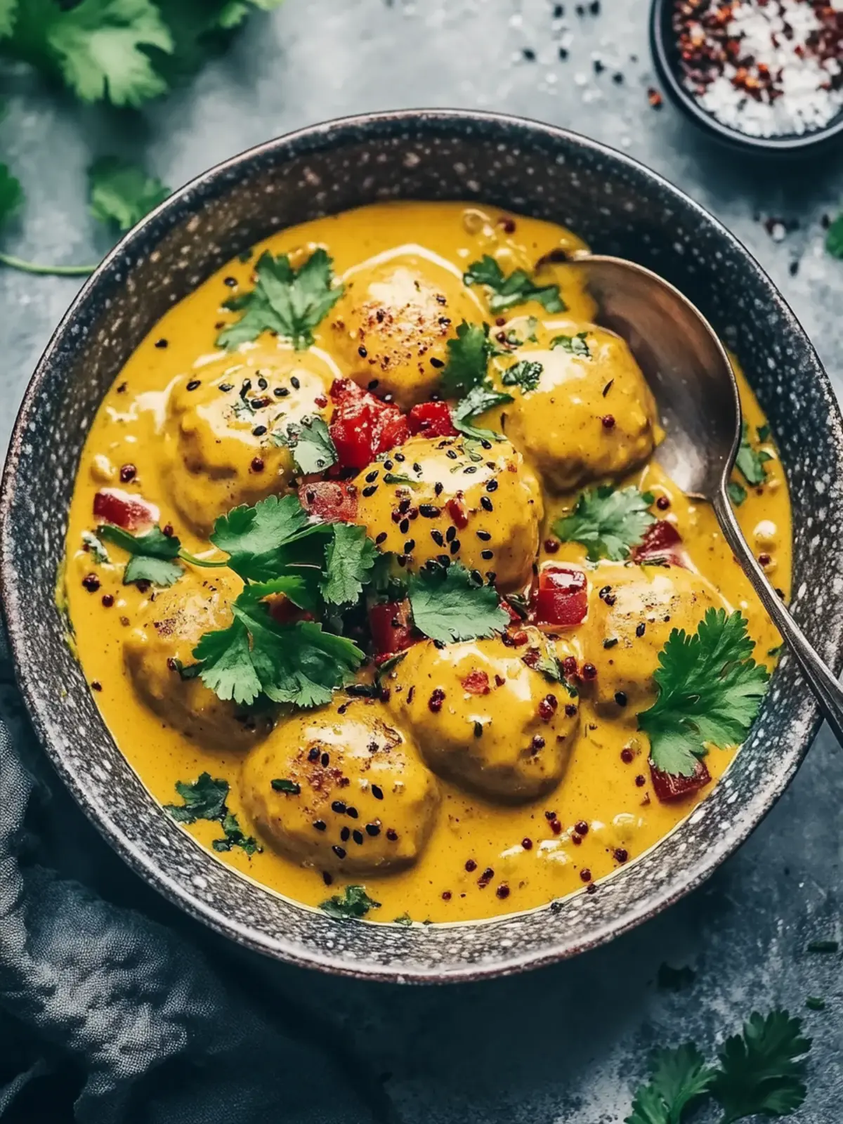 Vegane Linsenkloß in würziger Currysauce genießen
