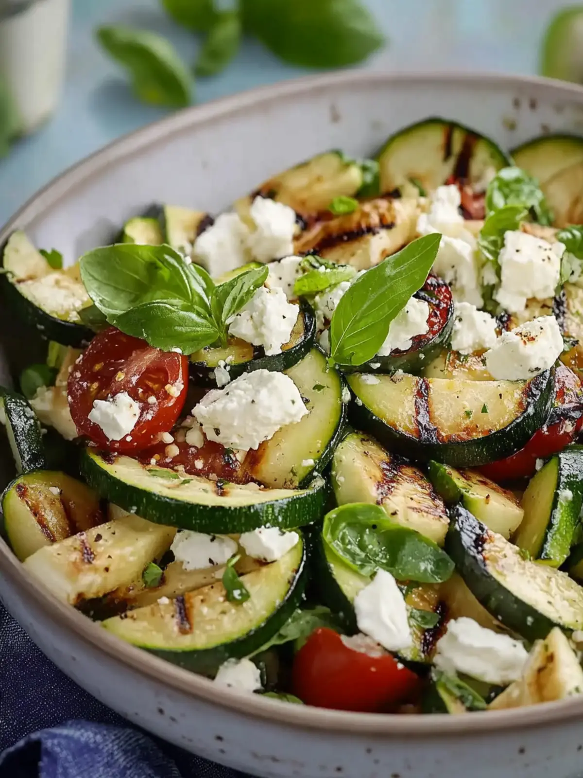 Zucchini Salat mit Feta und gegrillter Zucchini