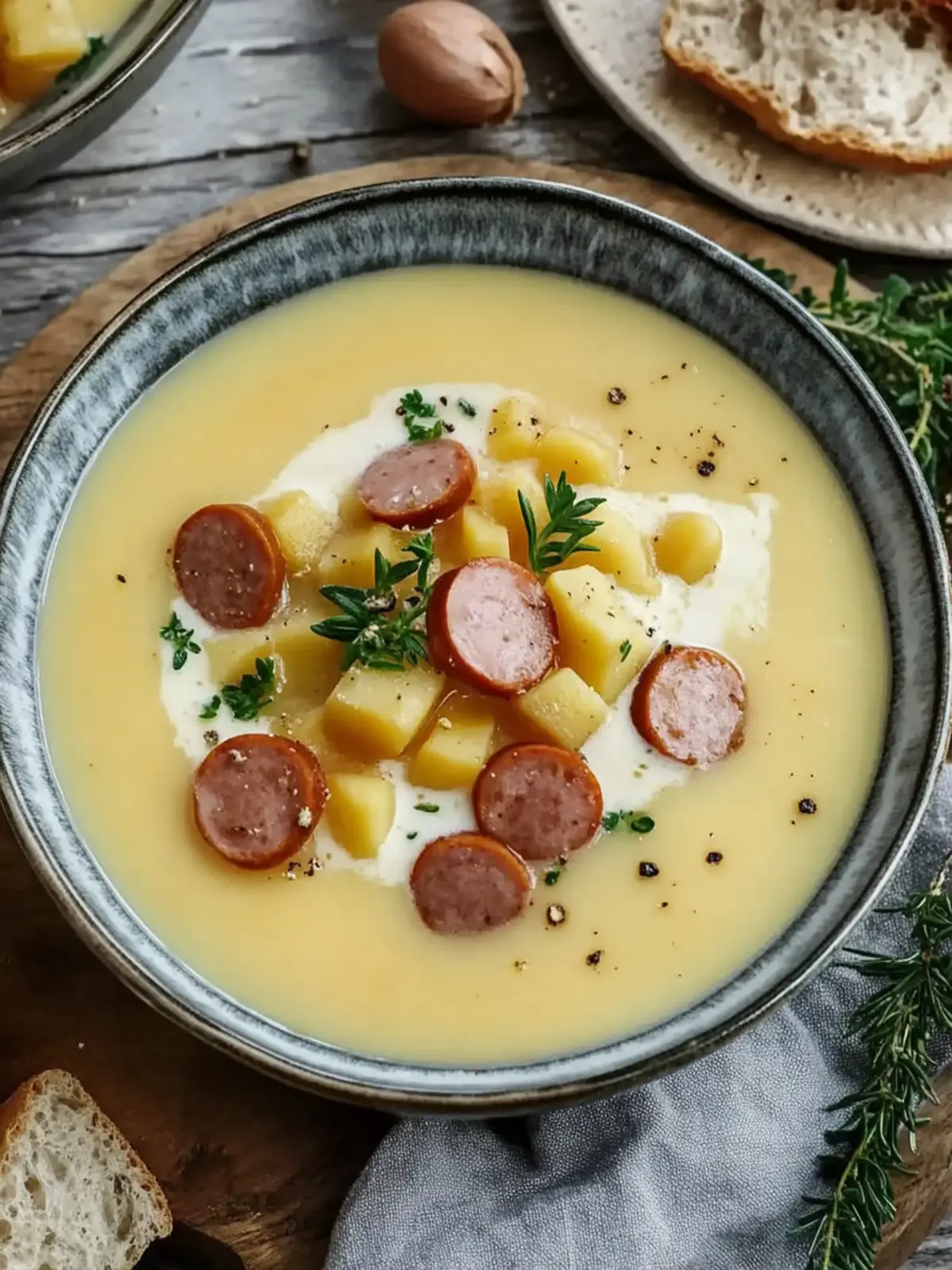 Cremige Kartoffelsuppe mit Würstchen