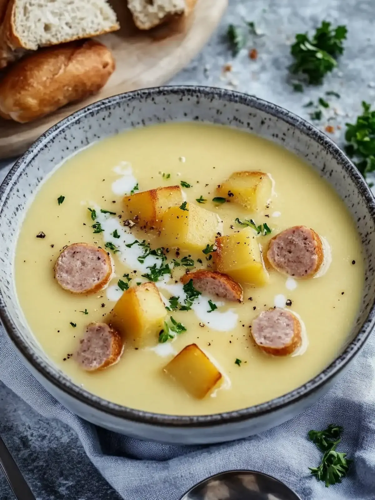 Cremige Kartoffelsuppe mit Würstchen