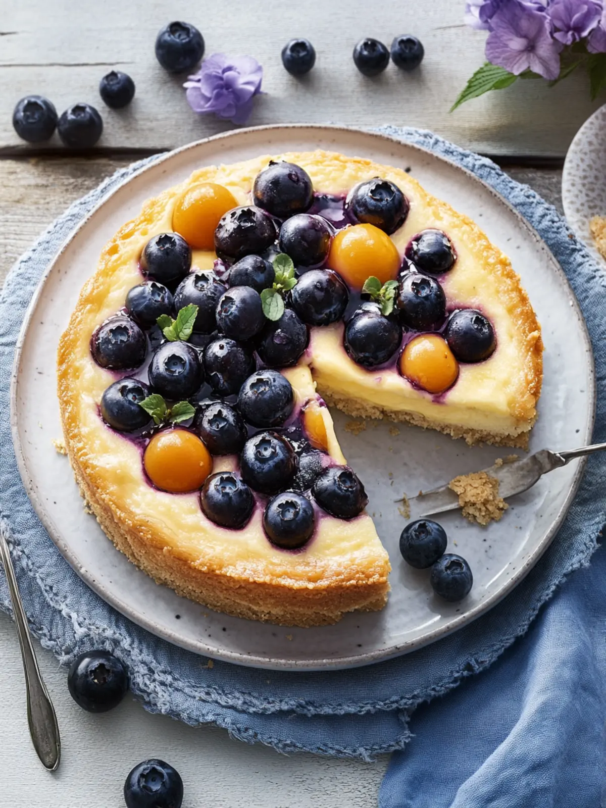 Pfirsich-Heidelbeer-Blechkuchen