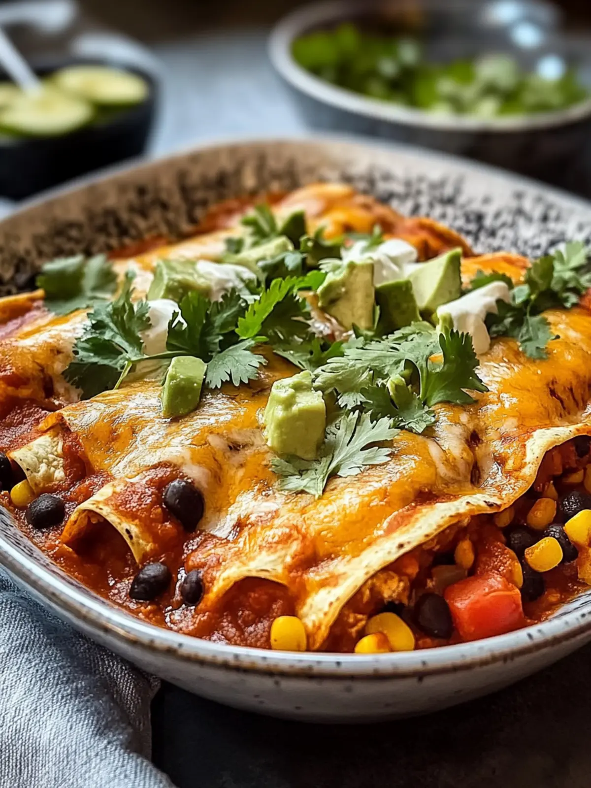 Vegetarische schwarze Bohnen Enchiladas für jeden Abend