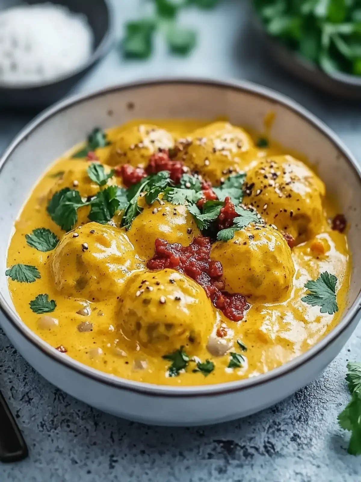 Vegane Linsenkloß in würziger Currysauce genießen