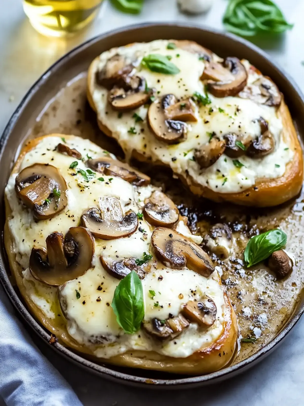 Hähnchenbrust mit Mozzarella und Champignons in Weißwein