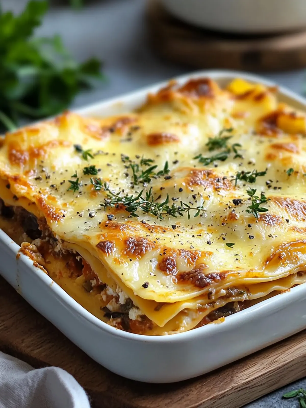 Cremige Kürbis Pilz Lasagne
