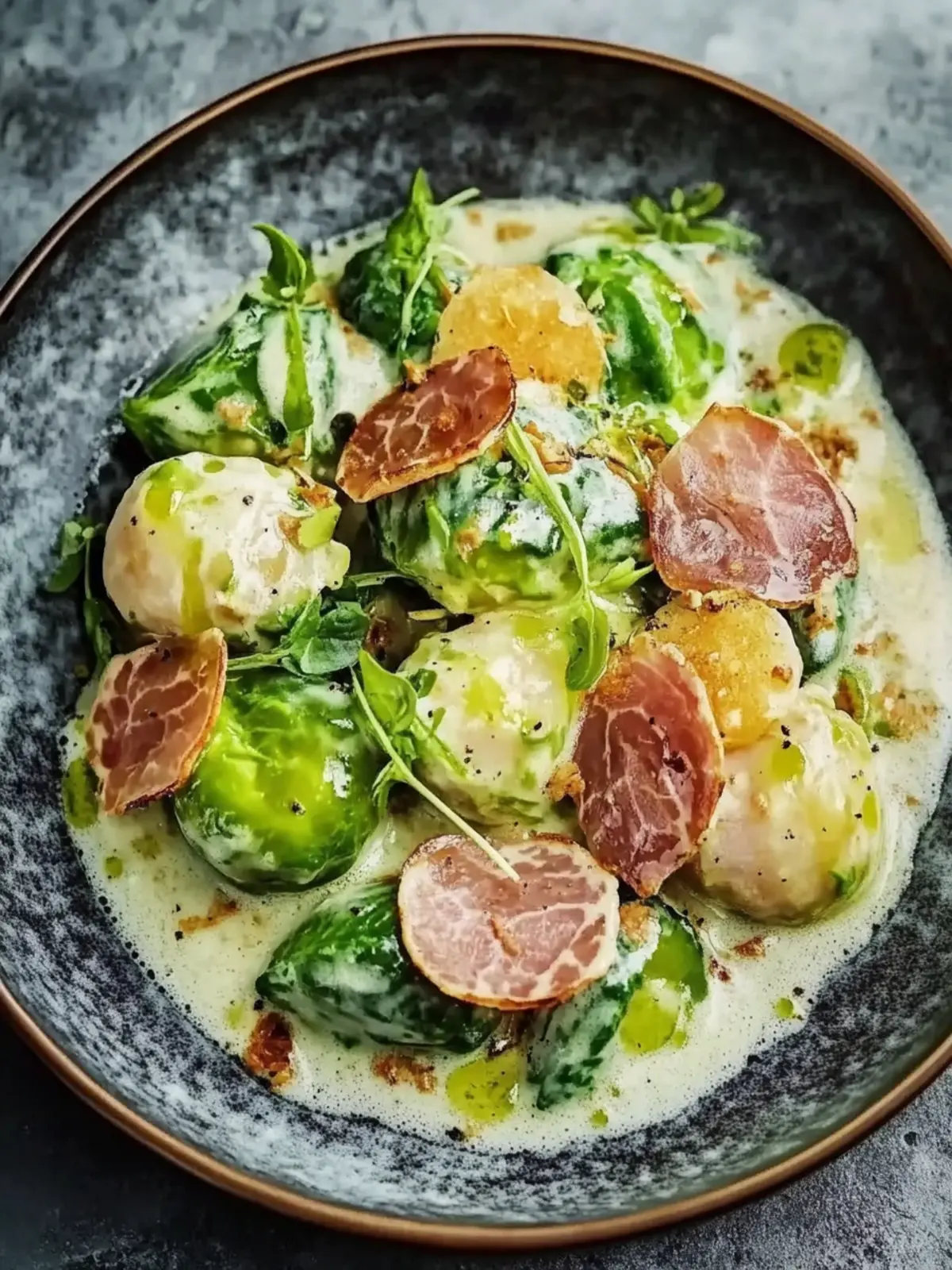 Rosenkohl mit Speck und Sauce